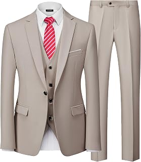 Men's Slim Fit 3 Piece Suit, One Button Solid Jacket Vest Pants Set with Tie