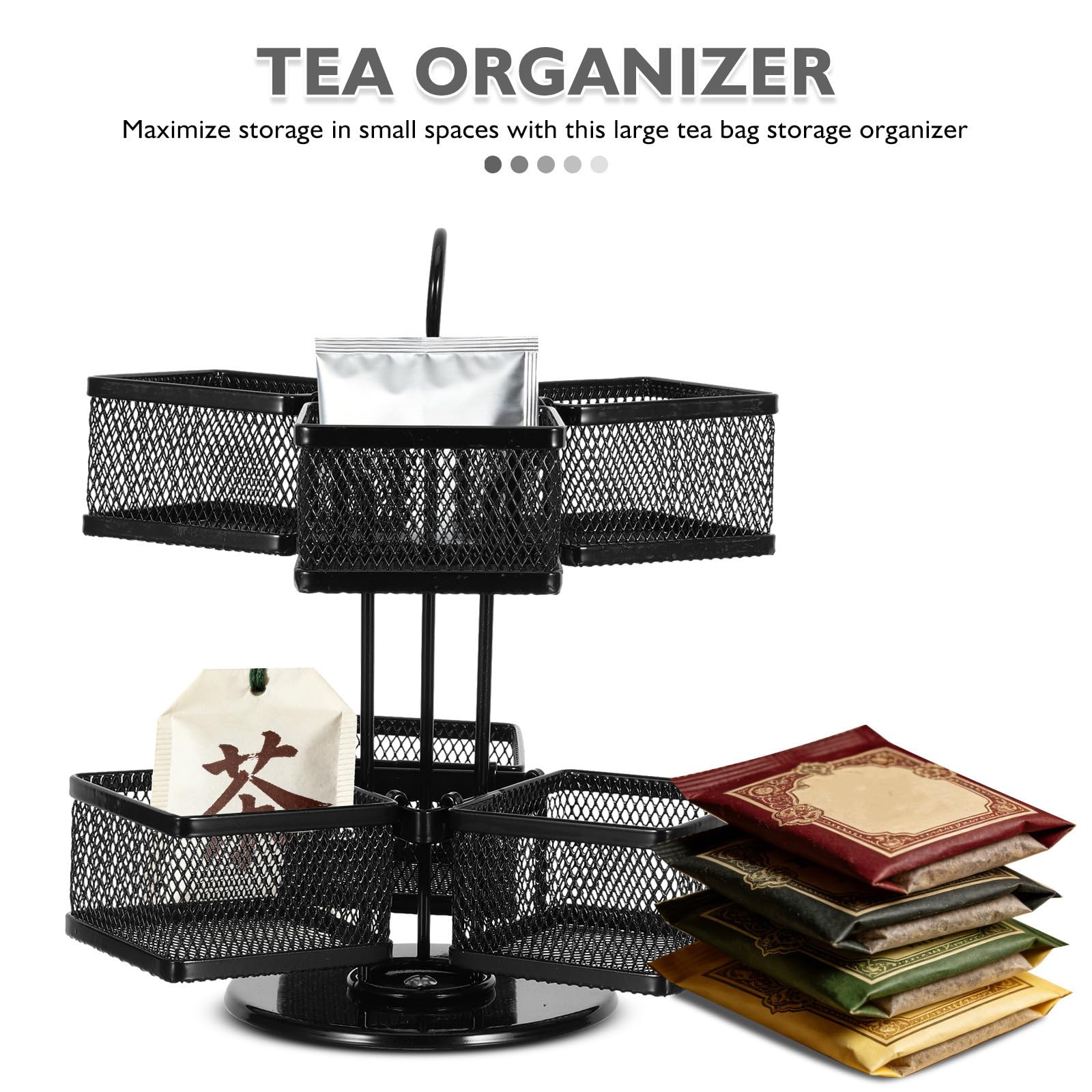 Ciieeo Organizador vertical de bolsitas de té con soporte metálico desmontable y giratorio, ideal para cocina y estación de café en oficina, capacidad para 72 paquetes con