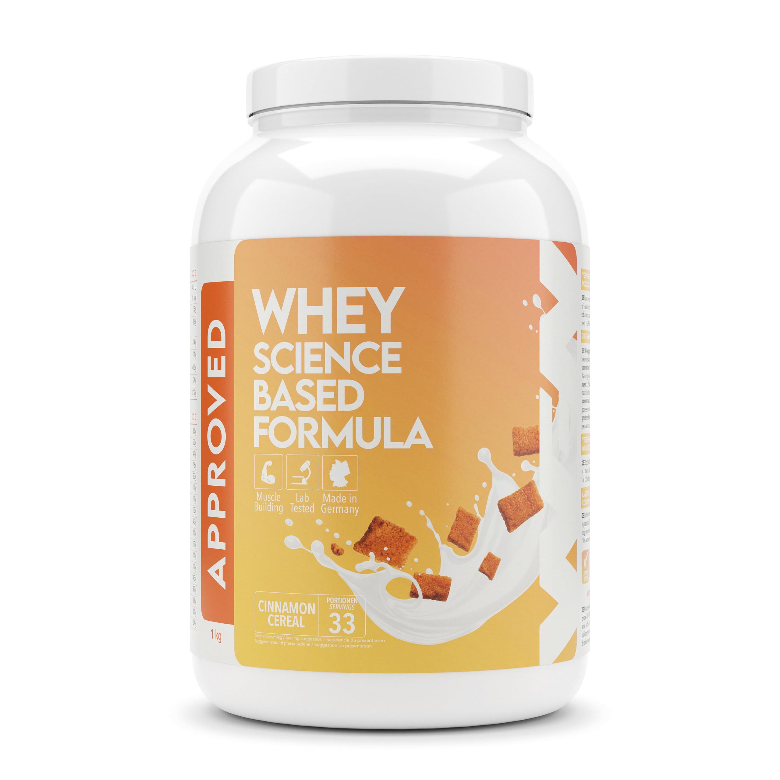WFN Approved Whey Proteine in Polvere – Cinnamon Cereal – 1 kg – Con Lattasi – Proteine del Siero ad Alta Solubilità – Prodotto e Testato in Laboratorio in Germania