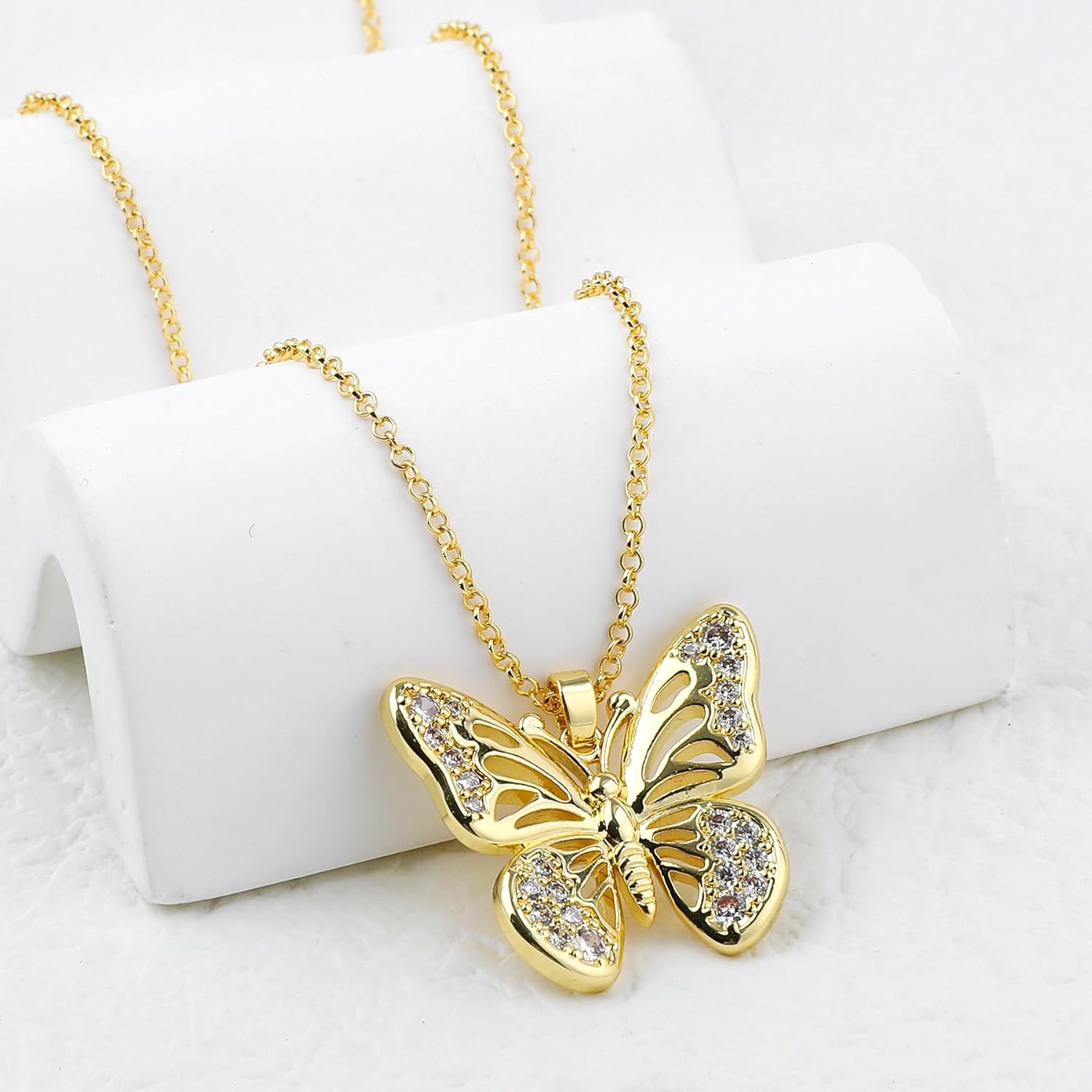 MOONWALTZ Gold Butterfly Necklace for Women 14K Gold Plated Hollow Butterfly Pendant Necklace Cubic Zirconia Butterfly Charm Necklaces Adjustable Trendy Insect Fairy Jewelry Gift for Women - Image 6