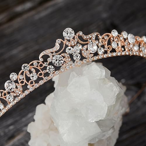 Miniatura 5 de SWEETV Tiaras y coronas de boda, corona nupcial de diamantes de imitación, tocados de tiara de princesa para mujeres y niñas de flores, accesorios
