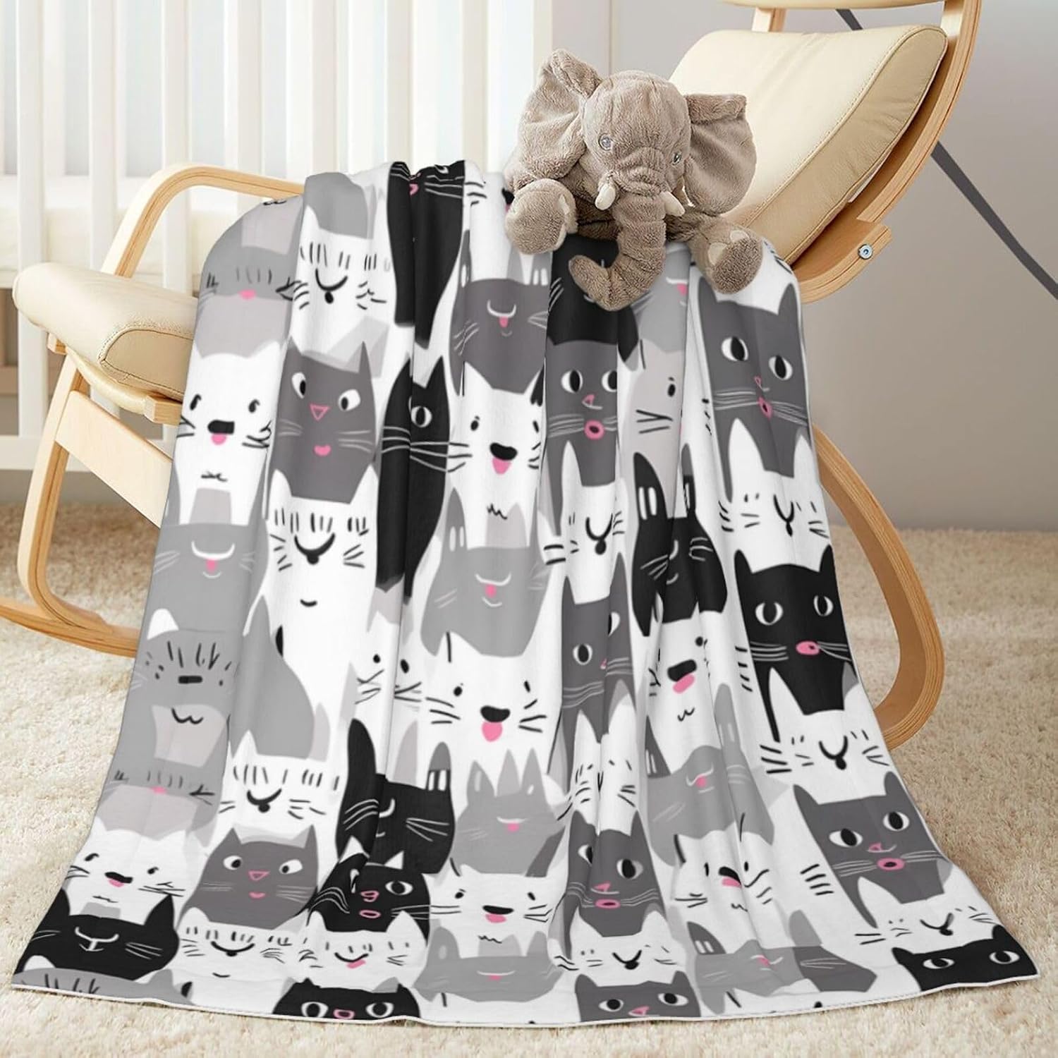 Fleece Baby Blanket Cartoon Cute Cat Kitten Smooth and Soft Receiving Blanket Unisex for Stroller, Crib, Newborns, Carseat 30x40 in
