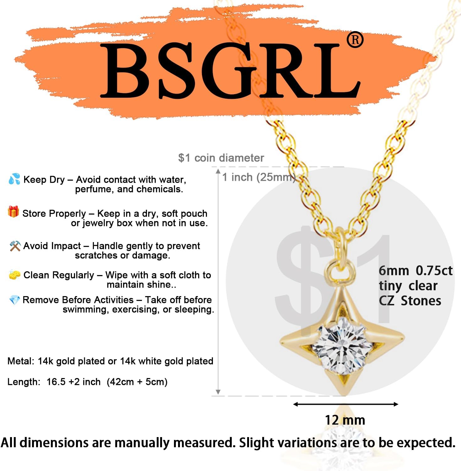 Dainty Necklace - 14k Gold Plated/White Gold Plated Cubic Zirconia Accented Cross, Teardrop, Polaris North Star,Clover Sparkle Dainty Necklace for Women - Image 5