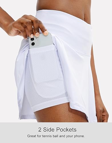 Vista 88 de SANTINY - Falda de tenis plisada para mujer, con 4 bolsillos, falda pantalón atlética con cintura alta, casual, para golf, correr Negro