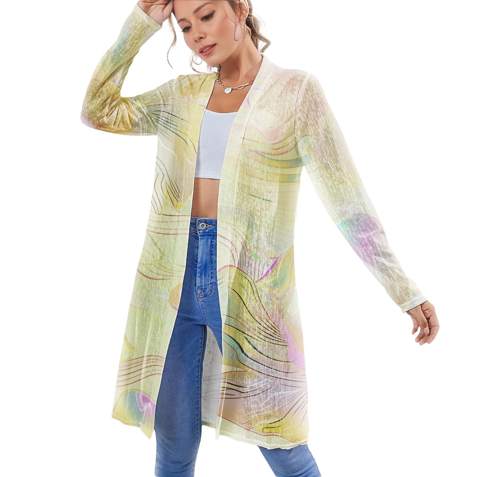 Cover Ups for Women t Lightweight Mid-Length Skin-Friendly Cardigan Vacation Wear Plus Size Long-Sleeved Outwear