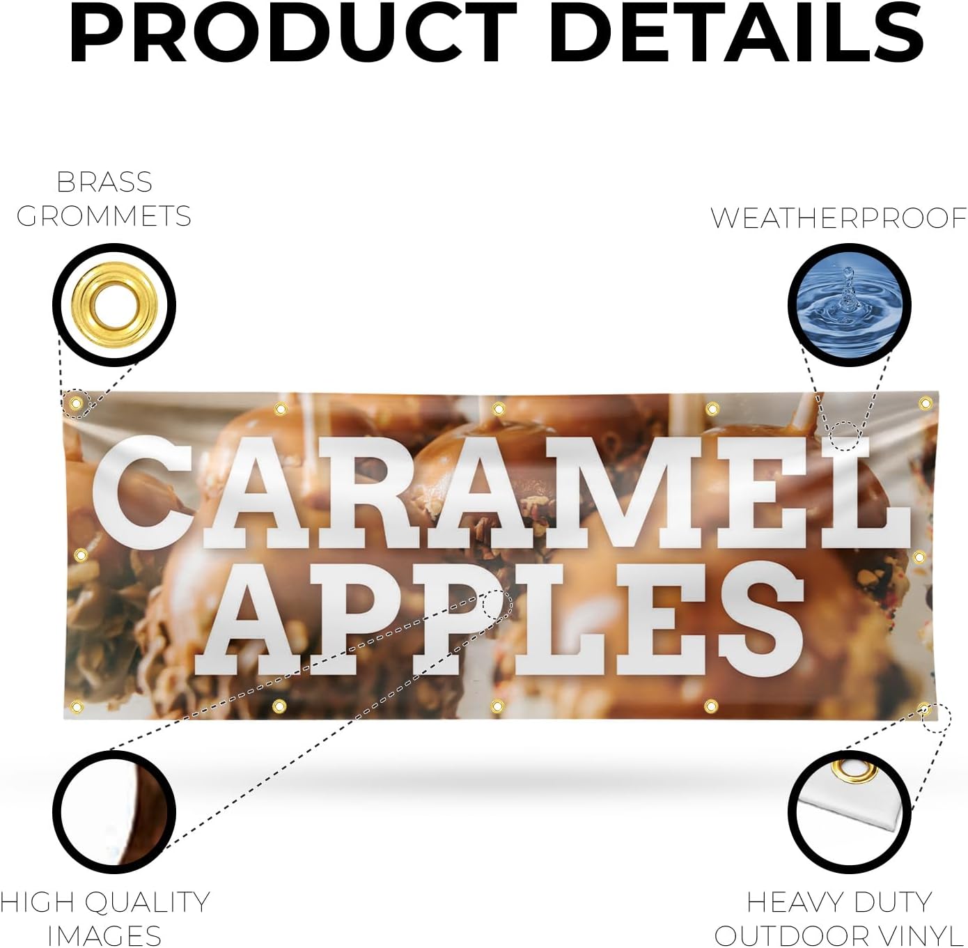 Caramel Apples Banner Sign 48 Inch x 96 Inch | 13 oz Vinyl with Metal Grommets | Heavy-Duty Single-Sided Outdoor Durable Printed High-Quality Weatherproof | Made in the USA
