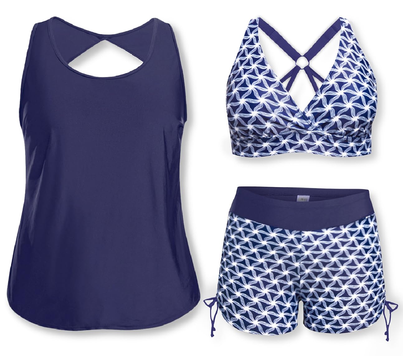 holipick Women 3 Piece Plus Size Tankini Swimsuits Tummy Control Bathing Suits with Bikini Top with Boy Shorts-picture-31