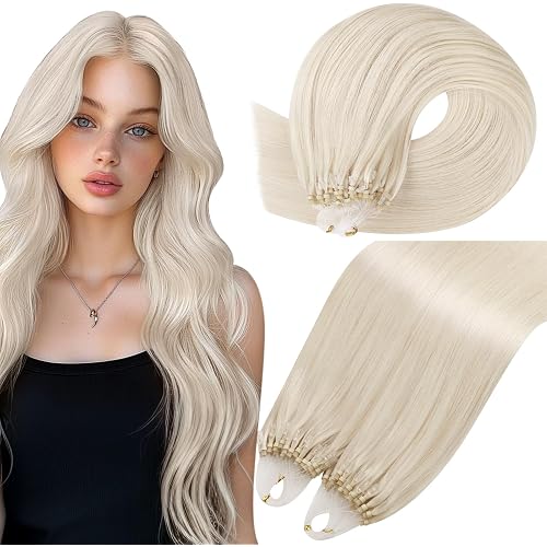 Moresoo Micro Link Hair Extensions Human Hair, White Blonde, 20 Inch