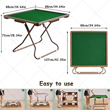 Folding Mahjong Table, 4 Player Card Table with Cup Holders and Chip Grooves, Portable Puzzle Game Table for Board Games, Camping