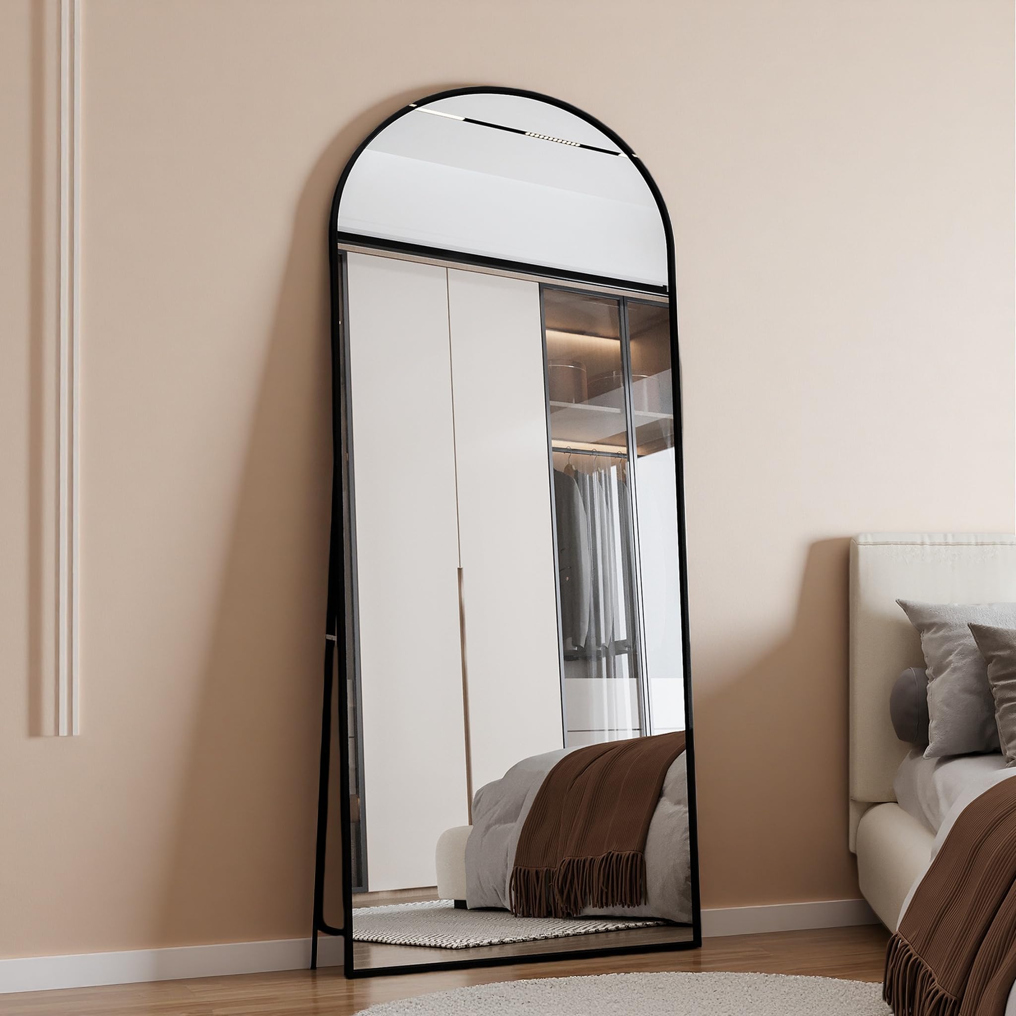 Générique Specchio su piedistallo 180 x 80 cm, ad arco a specchio a tutta lunghezza, specchi ad arco con cornice in metallo, supporto, specchi su piedistallo inclinato o appeso per soggiorno, camera