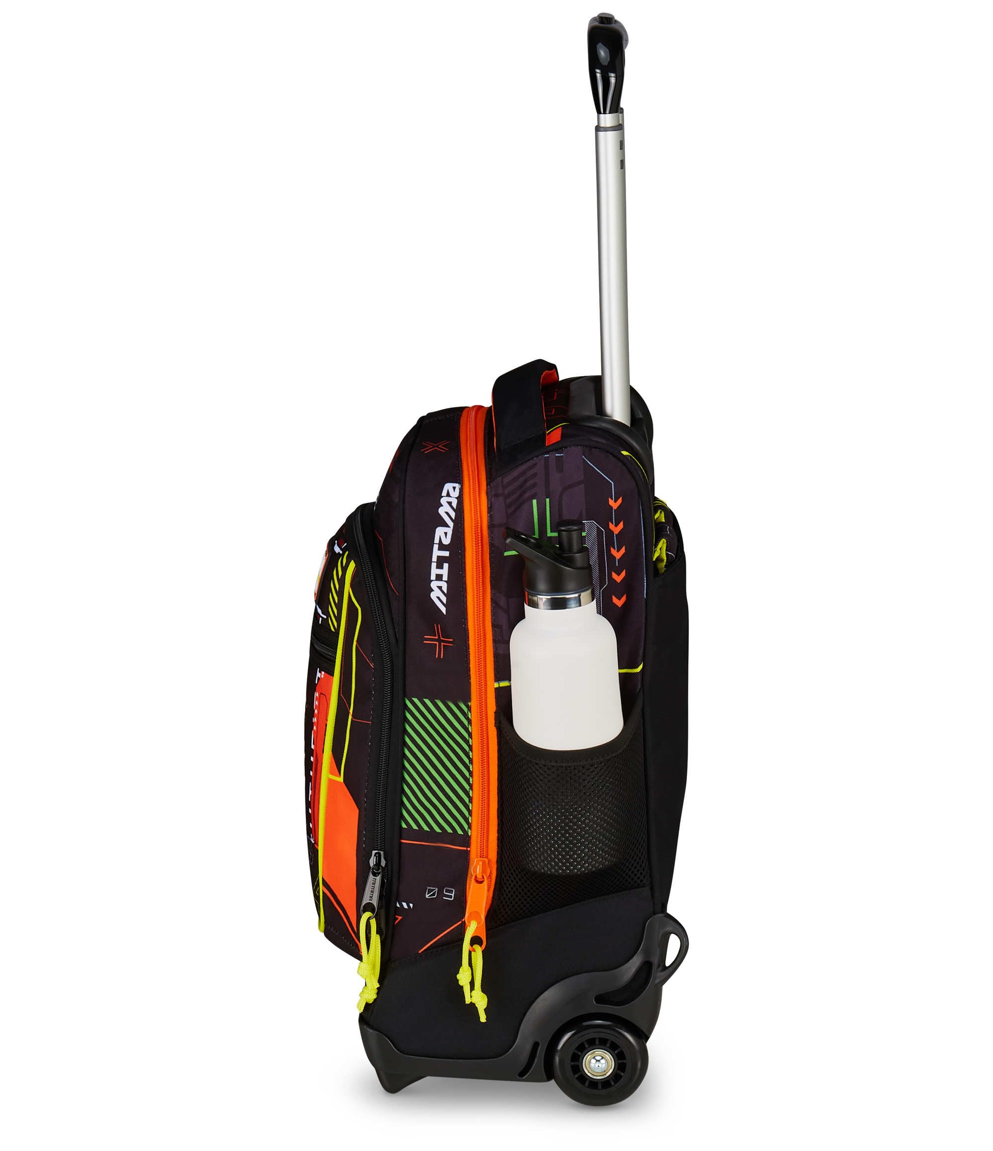 Mitama Trolley DR Scuola FLUO BATTLE, Nero - Arancione, 34 Lt, Tasche multifunzione, Spallacci uso zaino, Per bambini e ragazzi,scuola elementare e media, Tempo libero e viaggi