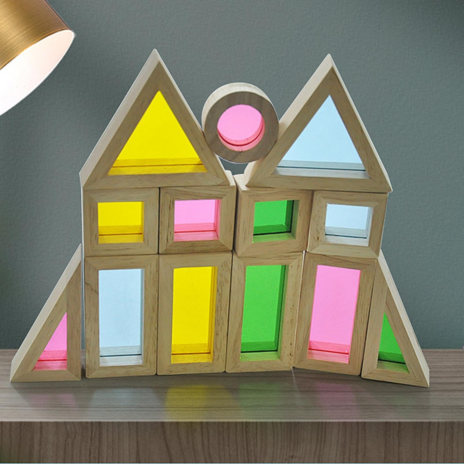 Bloques de Construcción Educativos de 24 Piezas, de Madera Y Acrílico, Formas Apilables, Colores, Juguetes de Aprendizaje Temprano para Niños
