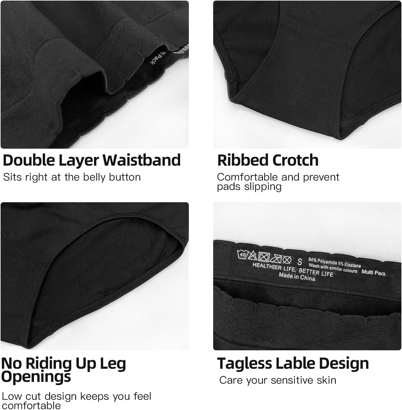 Hlizonn Women’s High Waist Underwear 6-Pack, Soft Stretchy Breathable Panties, Moisture-Wicking Full Coverage Briefs - Image 4