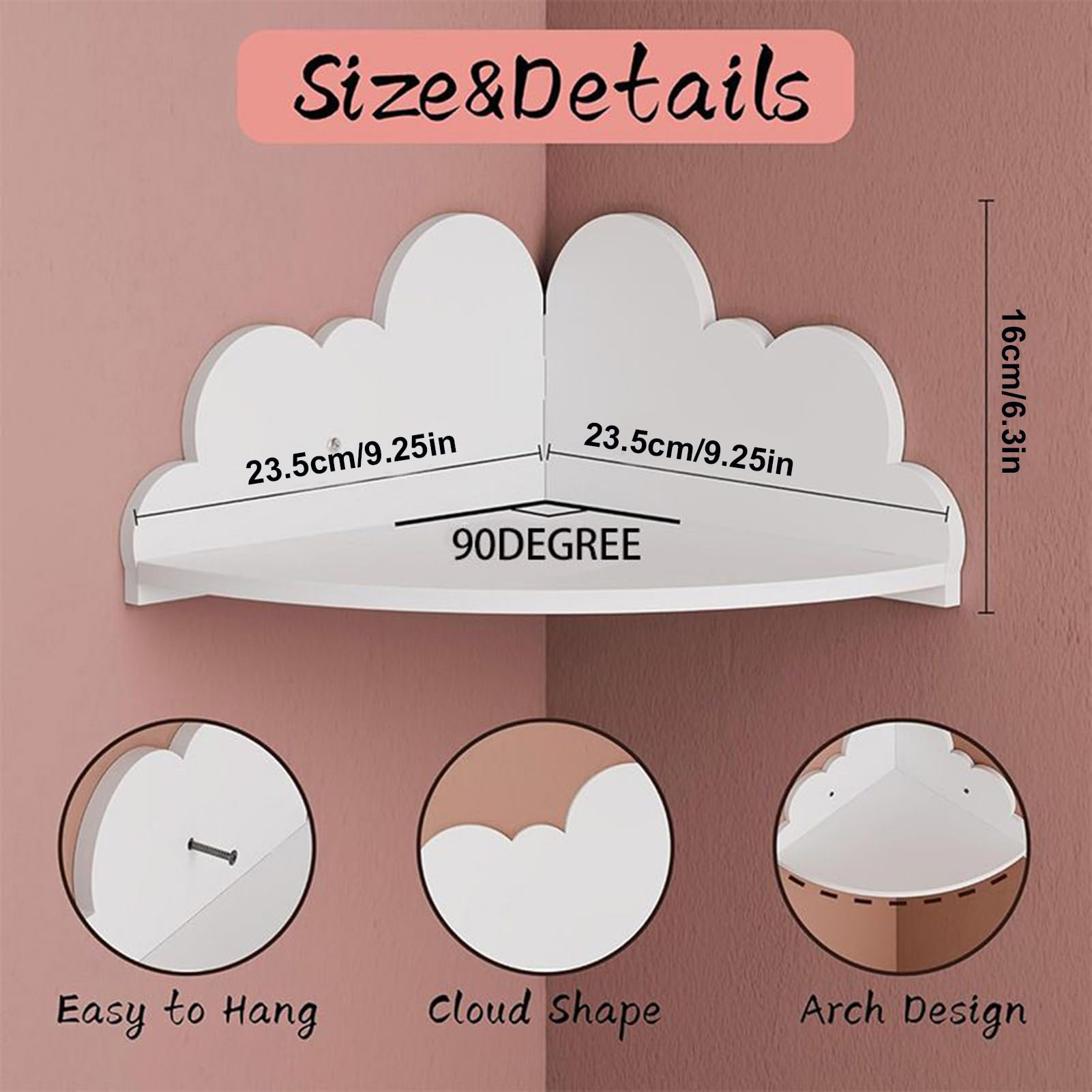Generisch Schwebende Eckregal Hängend, 3er-Set Niedliche Wolkenregale Aus Holz, Weiße Wolken Wandregal Bücherregal Schweberegal Für Wohnzimmer, Babyzimmer, Badezimmer, Büro, Wohnung