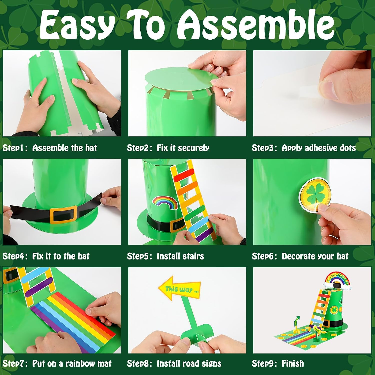 St Patrick's Day Trap Kit DIY Catch a Leprechauns Trap Craft Kit St Patrick's Day Party Decoration Leprechaun Hat Box Shamrock Stickers Fun for Kid Gifts Classroom Home Game Activity Party Supplies image 4