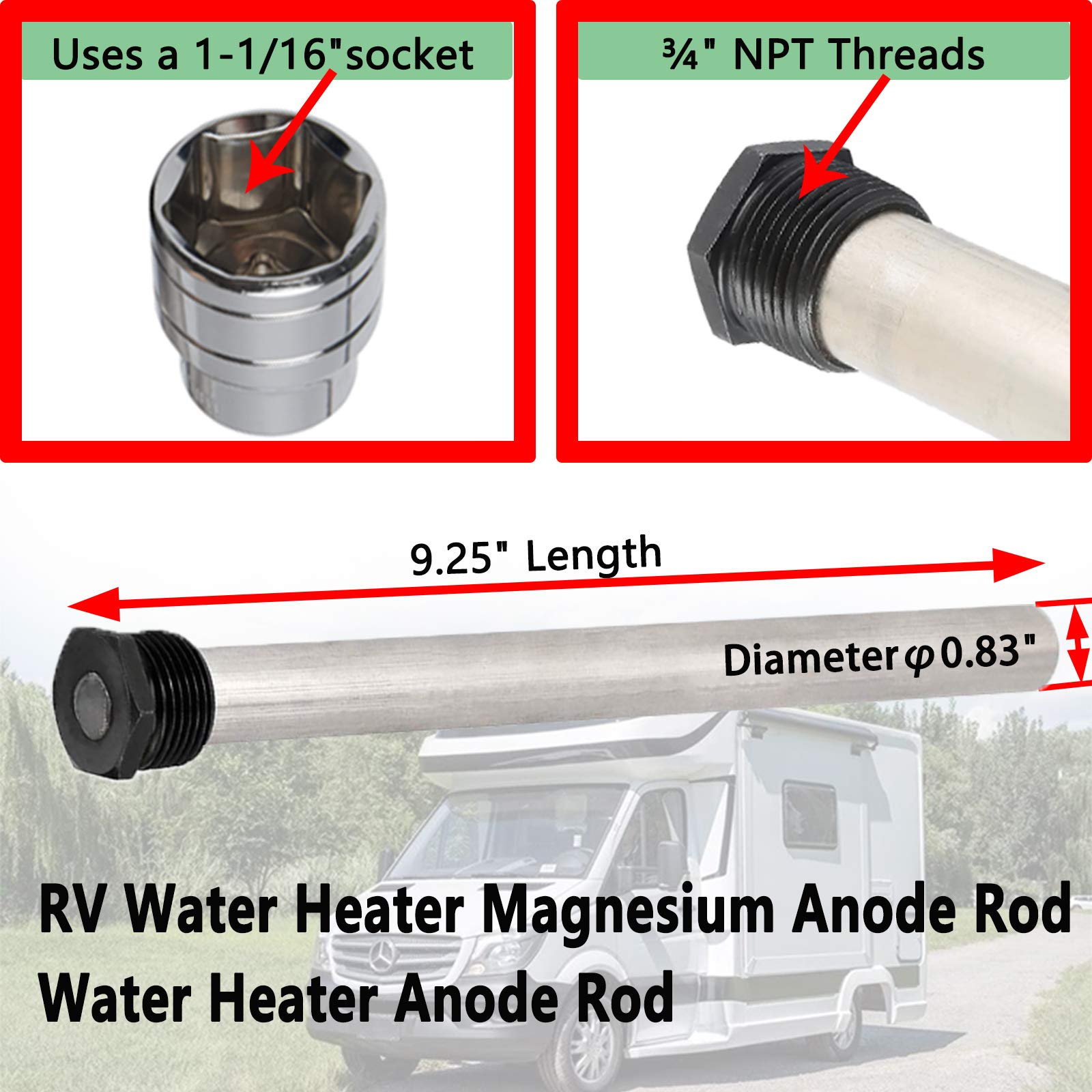 Morflo Water Heater Anode 2-Pack RV Water Heater Anode Rods With Socket ...