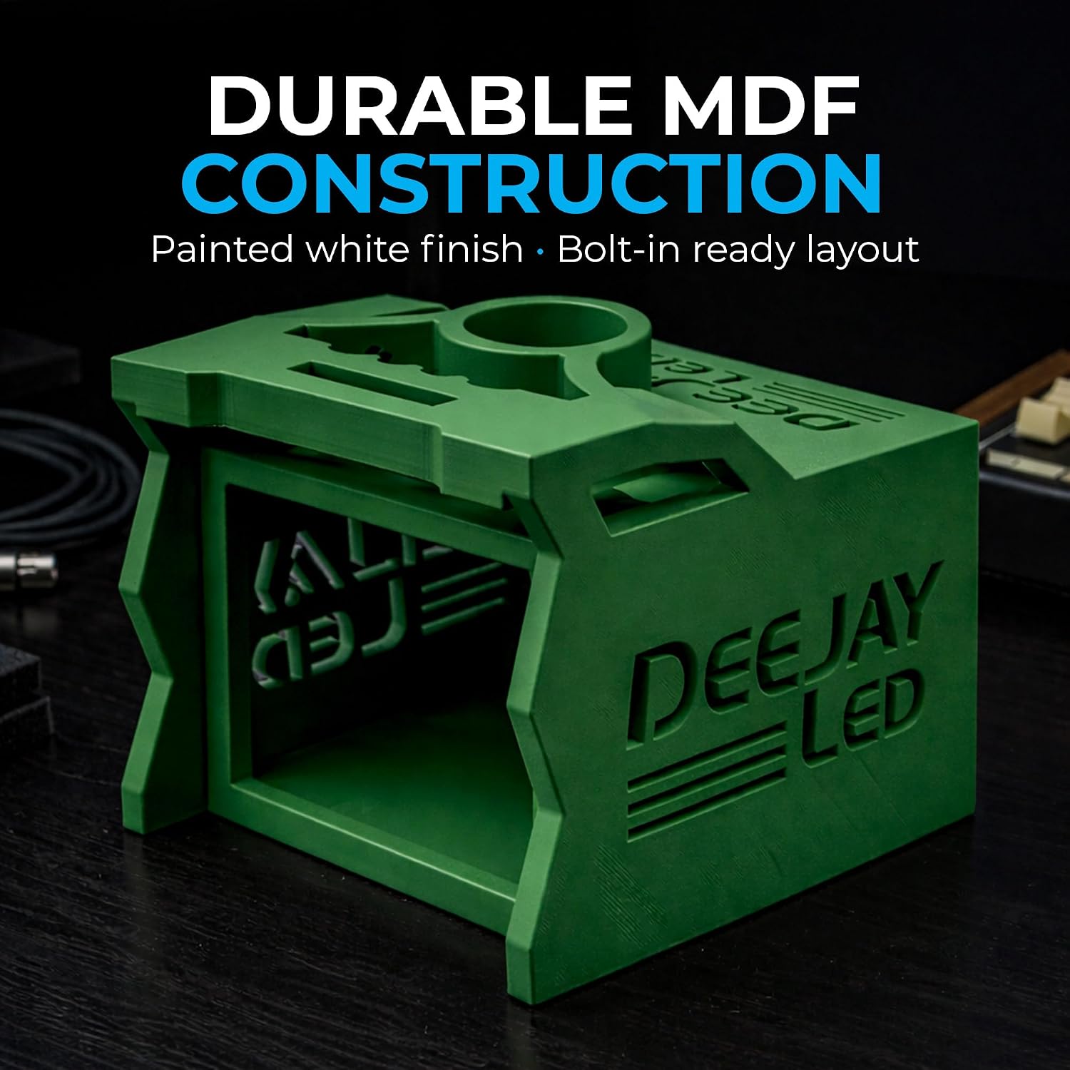 DEEJAY LED TBH1DIN3EQGREEN One Din Two EQ Wooden Case, Light Brown MDF Car Audio Controller Housing with 2.5" Cup Holder, 1 DIN EQ Wooden Box, Custom Wooden Case for Equalizer, 2.5 DIN Space - Green
