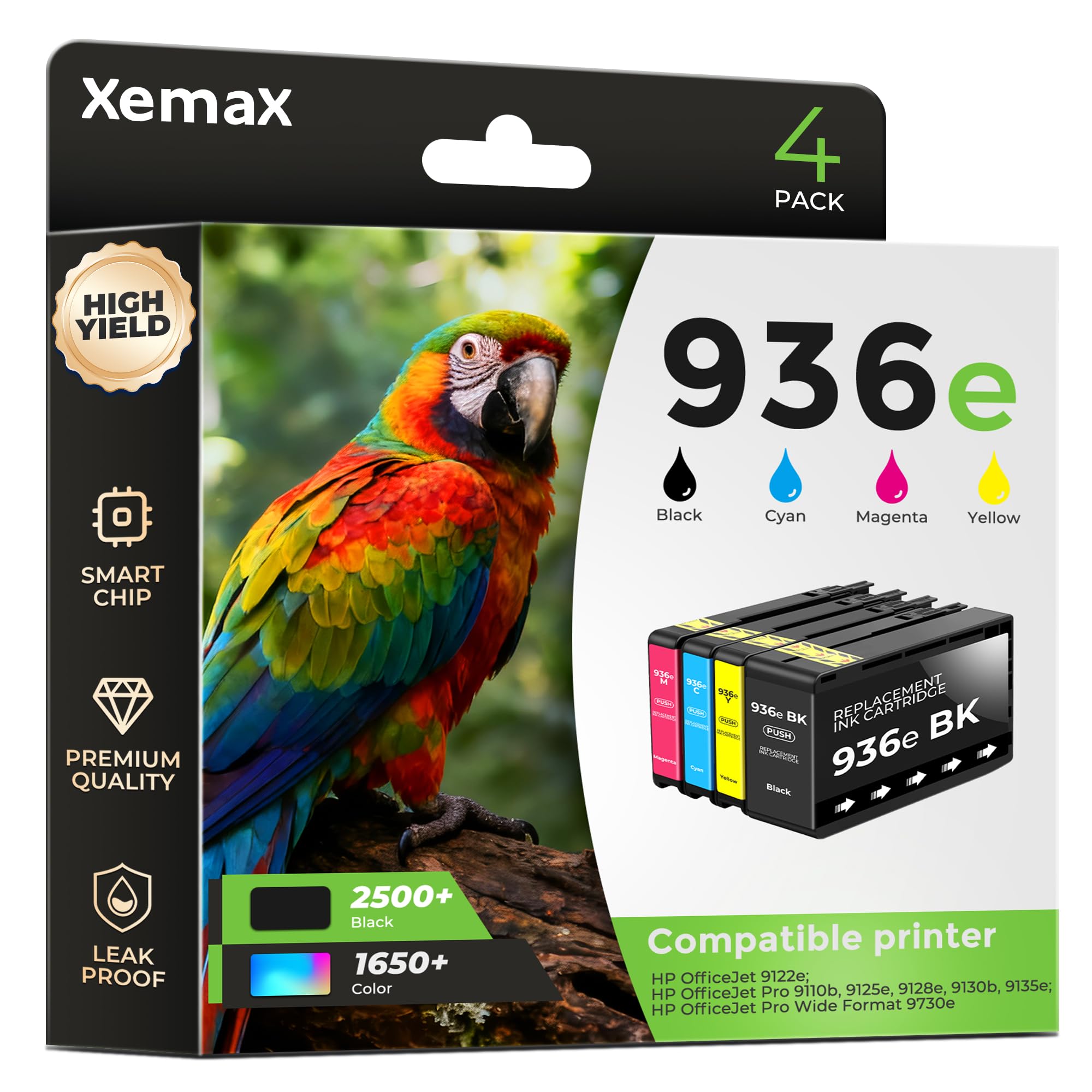 Photo 1 of 936e Ink Cartridges 4 Pack (7450 Pages) Compatible with OfficeJet Pro 9125e 9135e for HP 936e 936XL 936 Ink Work for OfficeJet 9122e Pro 9110b 9125e 9128e 9130b 9135e OfficeJet Pro Wide Format 9730e
