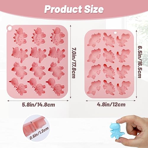 Miniatura 2 de Beasea Moldes de silicona para chocolate, 2 piezas de mini lindos dinosaurios, caramelos, cubitos de hielo, moldes de silicona para hornear moldes