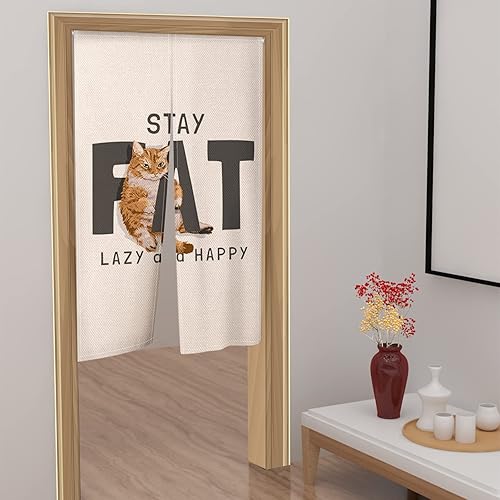 Miniatura 4 de ChloropLastid Cortina japonesa para puerta con bonito gato Noren, tapiz de gato naranja para colgar en la pared, partición japonesa Noren