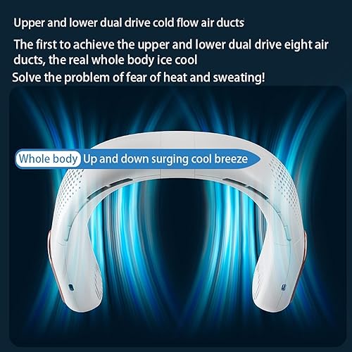 Miniatura 9 de Ventilador de cuello portátil sin aspas, recargable, 5000 mAh, aire acondicionado de cuello de 3 velocidades, ventiladores personales con 4 motores