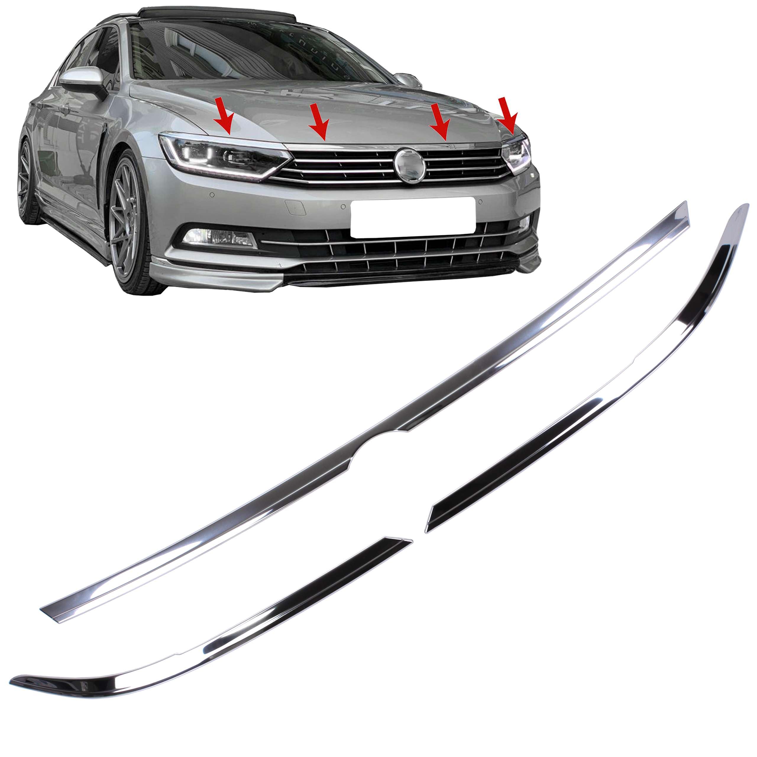 INLY 3 Tlg Scheinwerfer Kühler Grill Blende Set Edelstahl Chrom kompatibel mit Passat B8 (ab 2014)