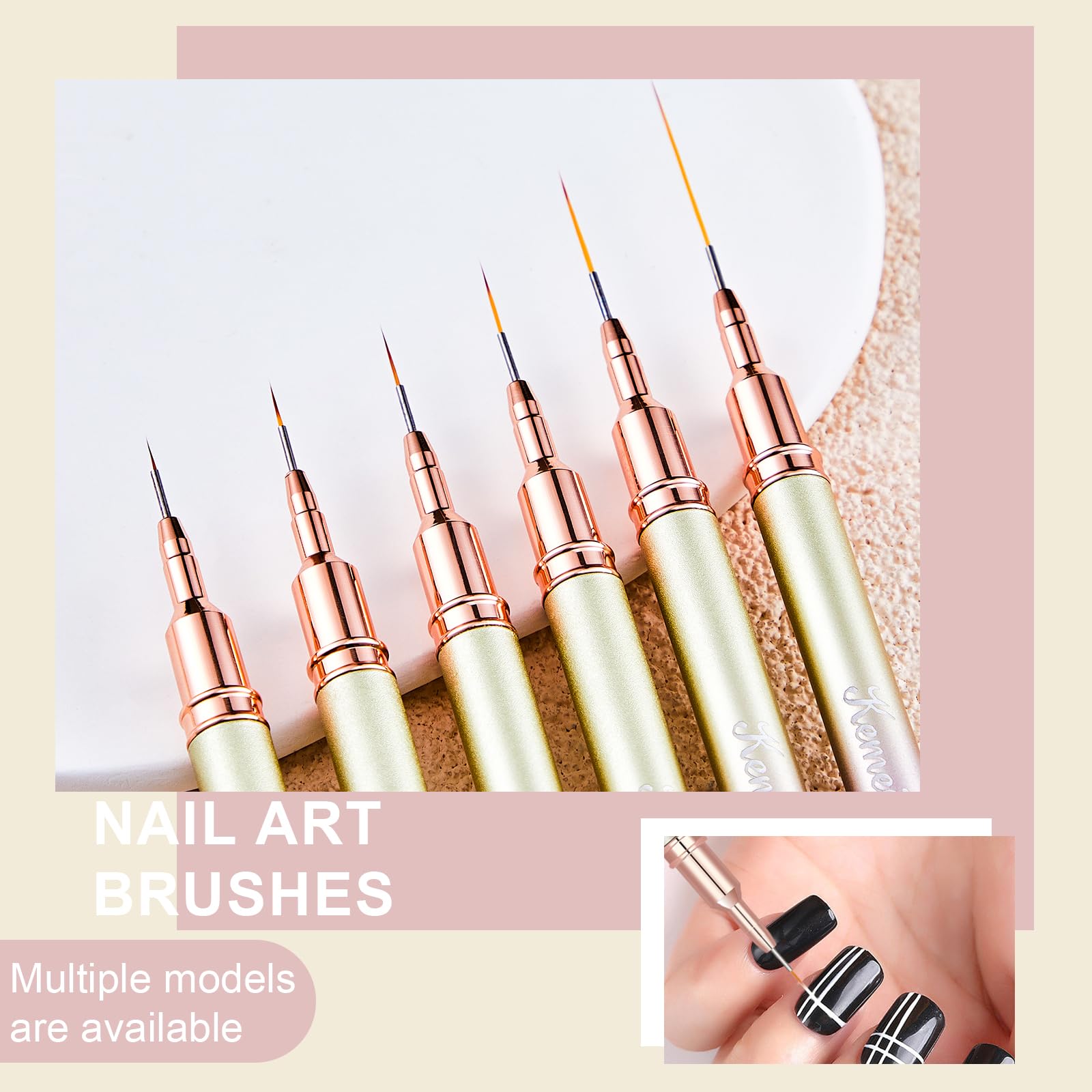KEMEISI 6Pcs Nail Art Liner Brushes, Striping Nail Art Brush for Gel Polish Painting, Thin Detail Brush Fine Drawing Art Design Pen Size 5/7/9/11/15/25mm