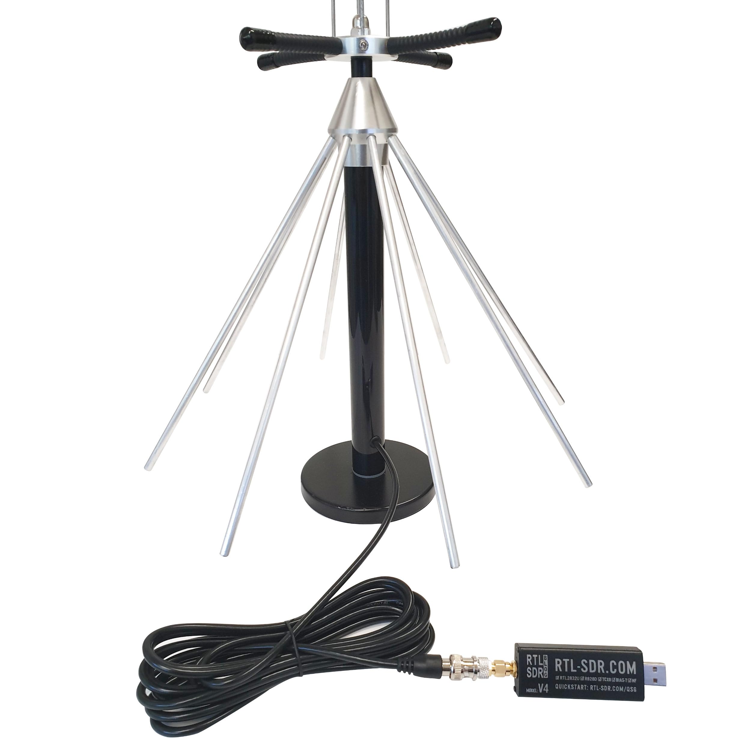 RTL-SDR Blog V4 (R828D) + Antenne Scanner de bureau SKYSCAN (25-2000 MHz) - Kit complet haut débit pour réception HF/VHF/UHF