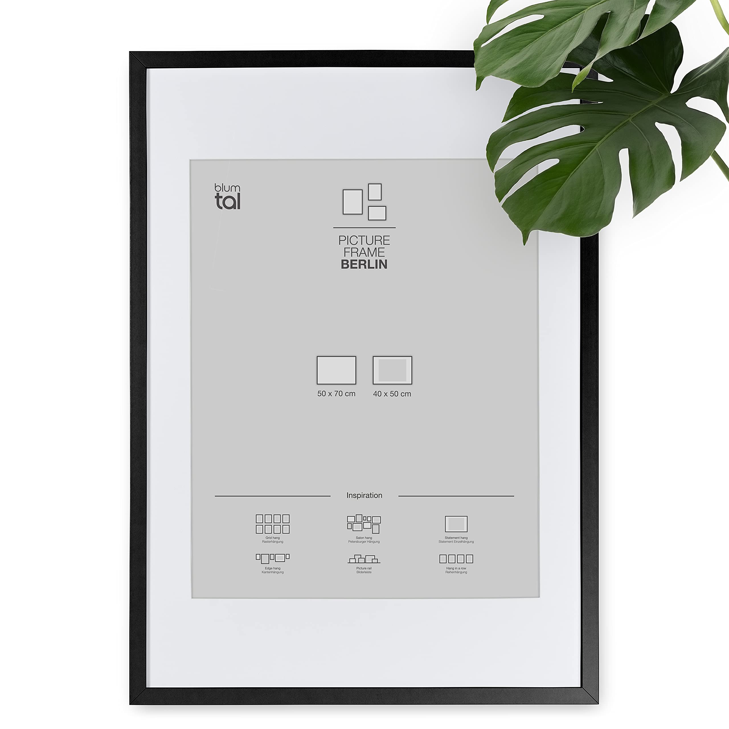 Blumtal Marco para fotos de 50 x 70 cm - Marco para cuadros con paspartú, de MDF, Negro