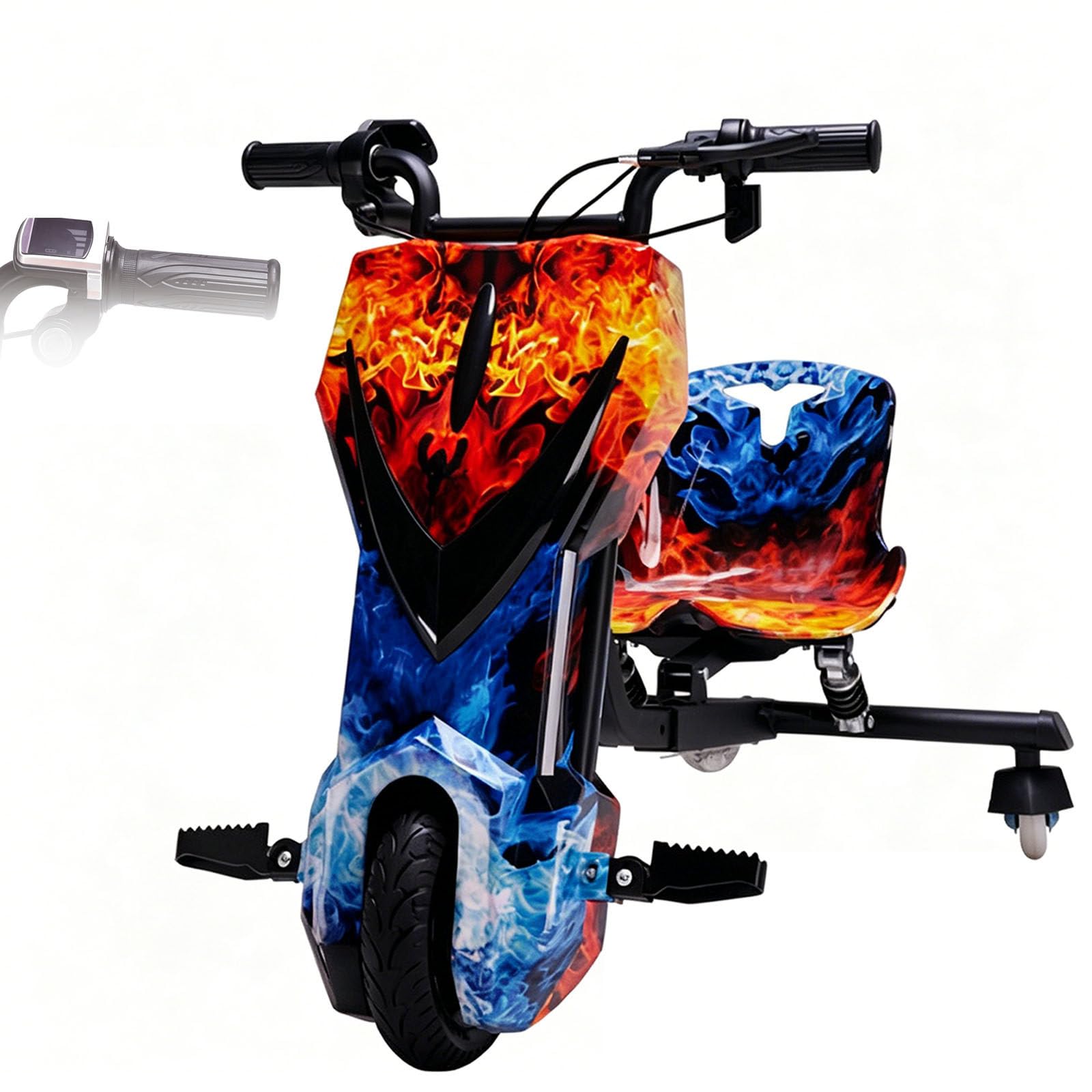 LTdlhFk Drift Cart,8" Electric Drift Trike,With Music and Lights,3 Adjustable Speeds,Strong Steel Frame,Big Wheel Drifting Tricycle,100kg Load-Bearing A