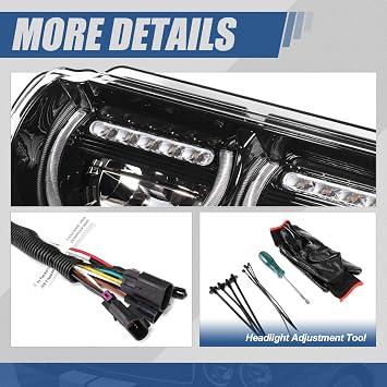 Auto Dynasty LED Halo Headlights Assembly Compatible with 2008-2014 Dodge Challenger, Driver Passenger Side Half-Ring HID Headlamps w/LED Sequential Chasing Signal & Adjuster Driver, Black Housing