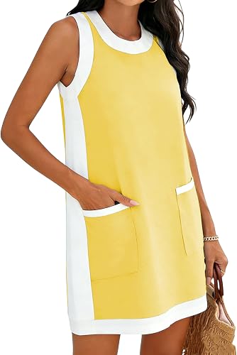 Fiona Jolin Women's 2026 Summer Color Block Sleeveless Mini Dress Crewneck Beach