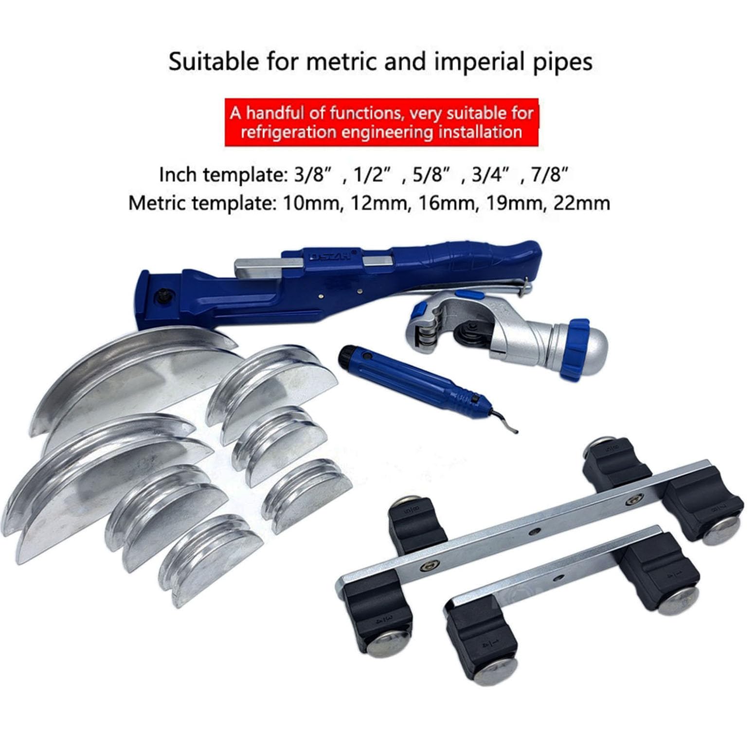 Piegatubi per Tubi,curvatubi manuale,piegatubi manuale,curvatubi rame 6-22mm (1/4'' - 7/8'') con 7 stampi, piegatubi rame e alluminio 0-90°