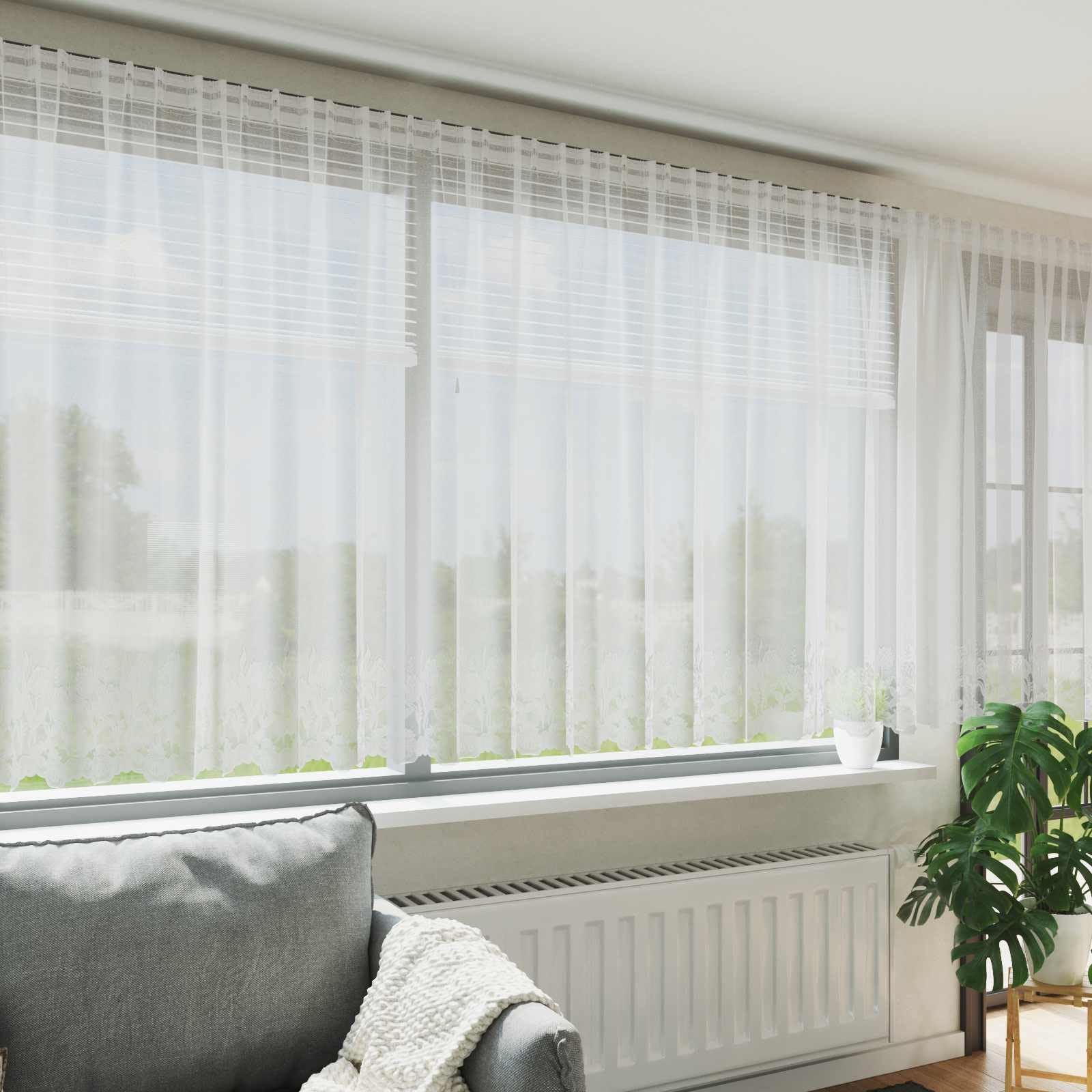 Cortina de encaje (180 x 1200 cm), diseño de cortina de ventana de poliéster, transparente para sala de estar y dormitorio - Montaje versátil - Translúcido