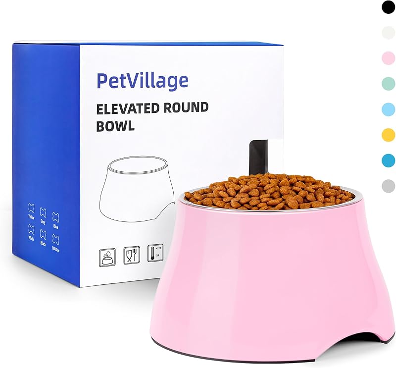 Tigela elevada para cães pequenos Petvillage com interior em aço inoxidável, antiderrapante, rosa, 340 mL