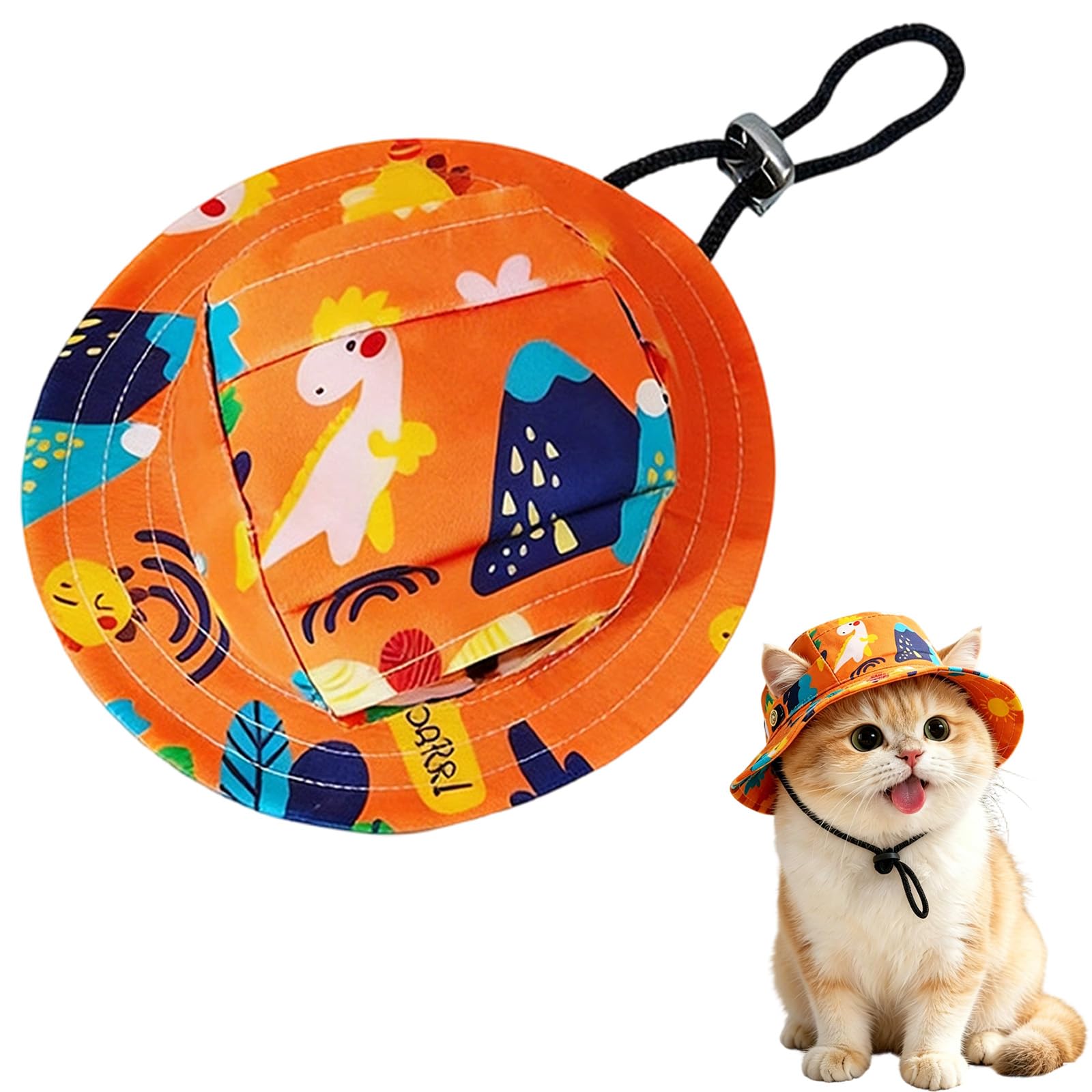 Dog Sun Hat,1PC Adjustable Princess Dog Bucket Hat with Ear Holes,Round Brim Dogs Visor Cap Pet Fisherman Hats for Pupies Small Dogs Cat Outdoor Sport (Orange, S) — image 1