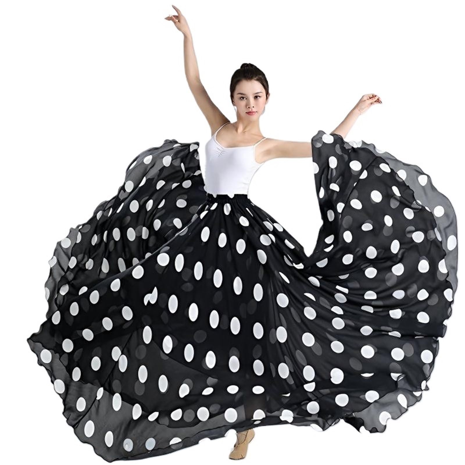 Gonna a Vita Alta for Danza Classica, Abbigliamento for Flamenco, Gonna con Stampa a Pois, Abito da Spettacolo sul palco