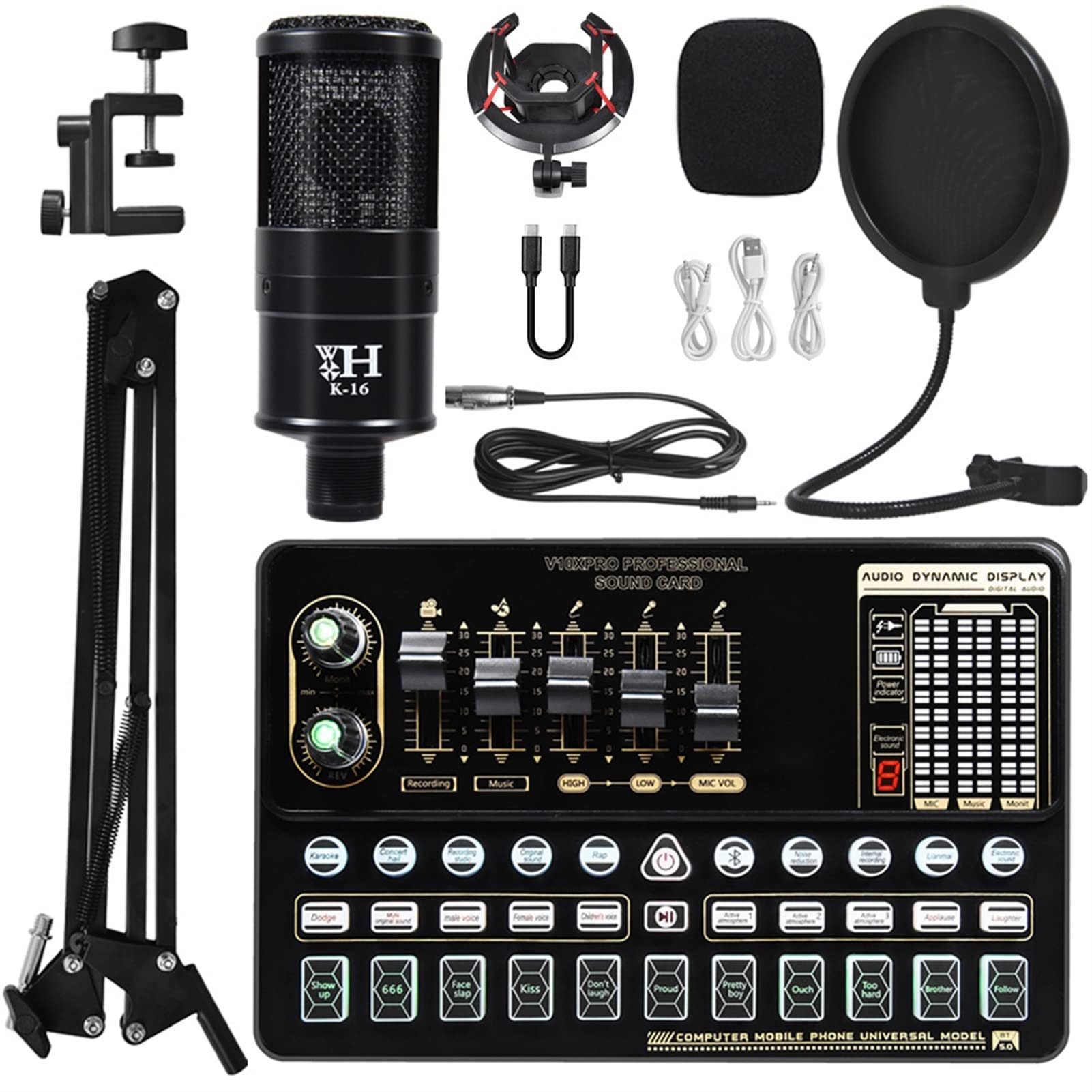 Mixer Audio Podcast Attrezzatura Bundle Scheda Audio dal Vivo V10 Scheda Audio Set Microfono Scheda Audio per Telefono Cellulare Live Set Completo di Attrezzatura per schede Audio Professionale così