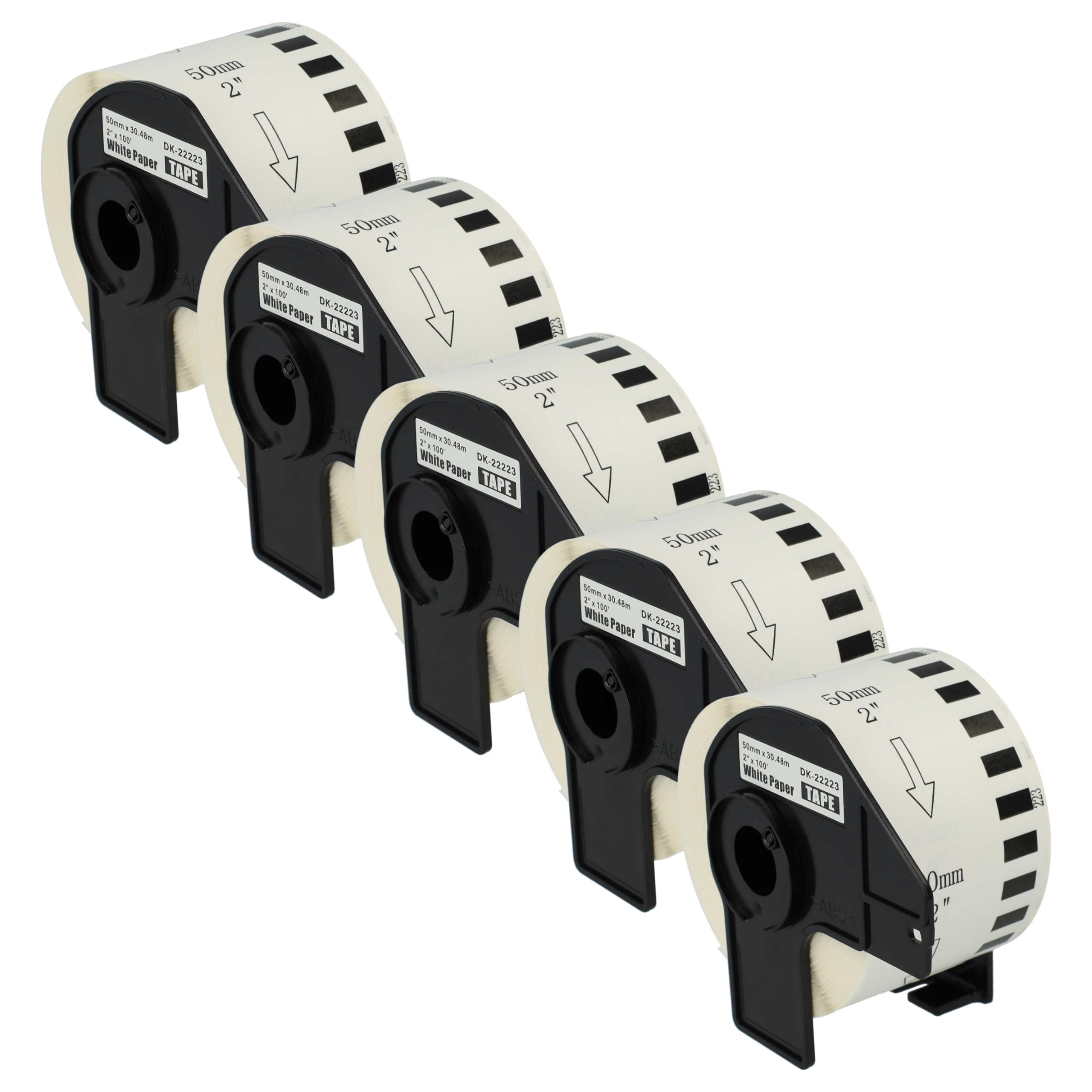 vhbw 5x Rolle mit Halter 50mm x 30,48m (1 Etikette) kompatibel mit Brother PT QL-810WC, QL-810 Series Drucker - Premium Weiß