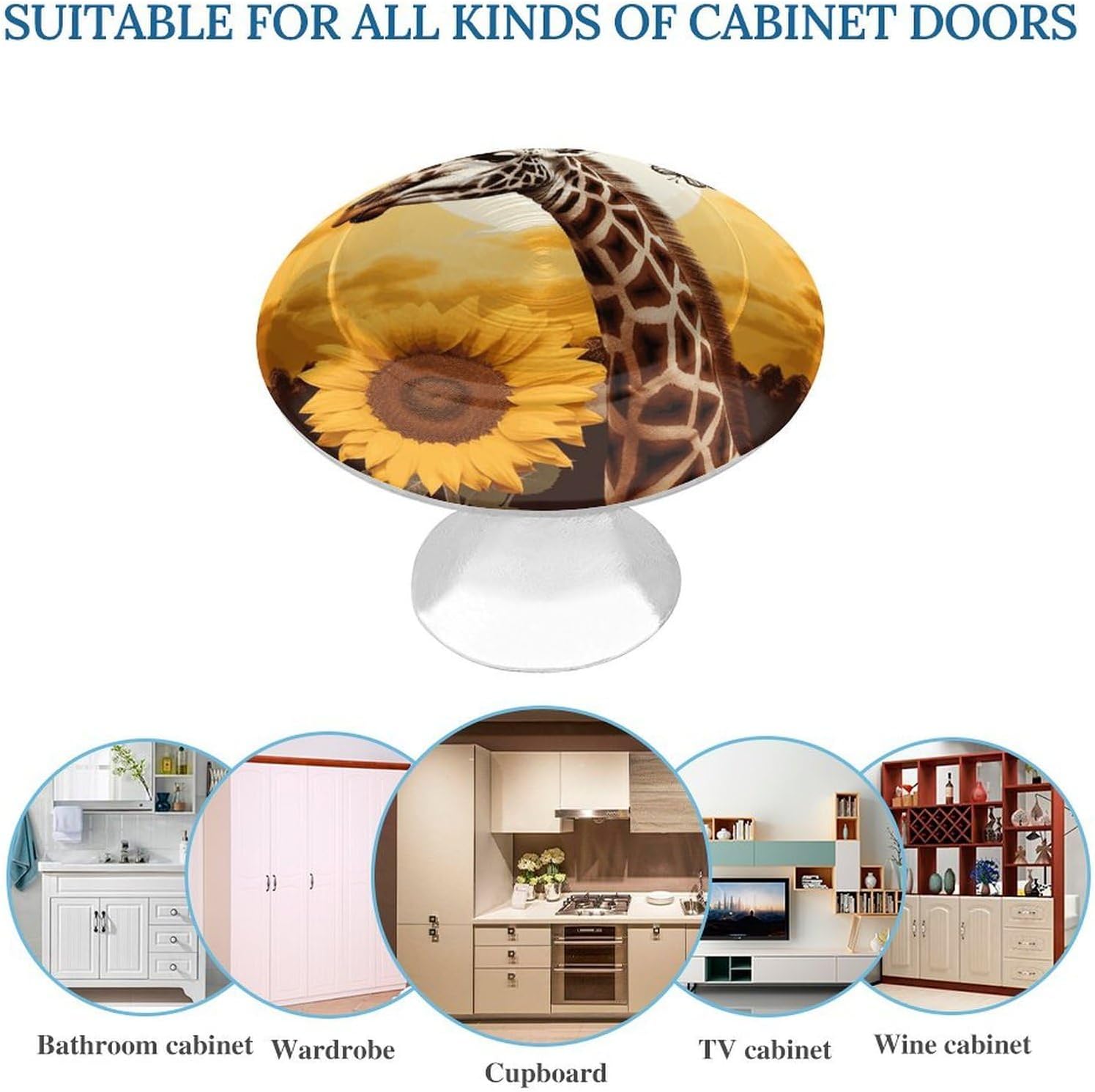 Giraffe And Sunflower Round Cabinet Knobs for Home, Smooth Drawer Pulls image 3
