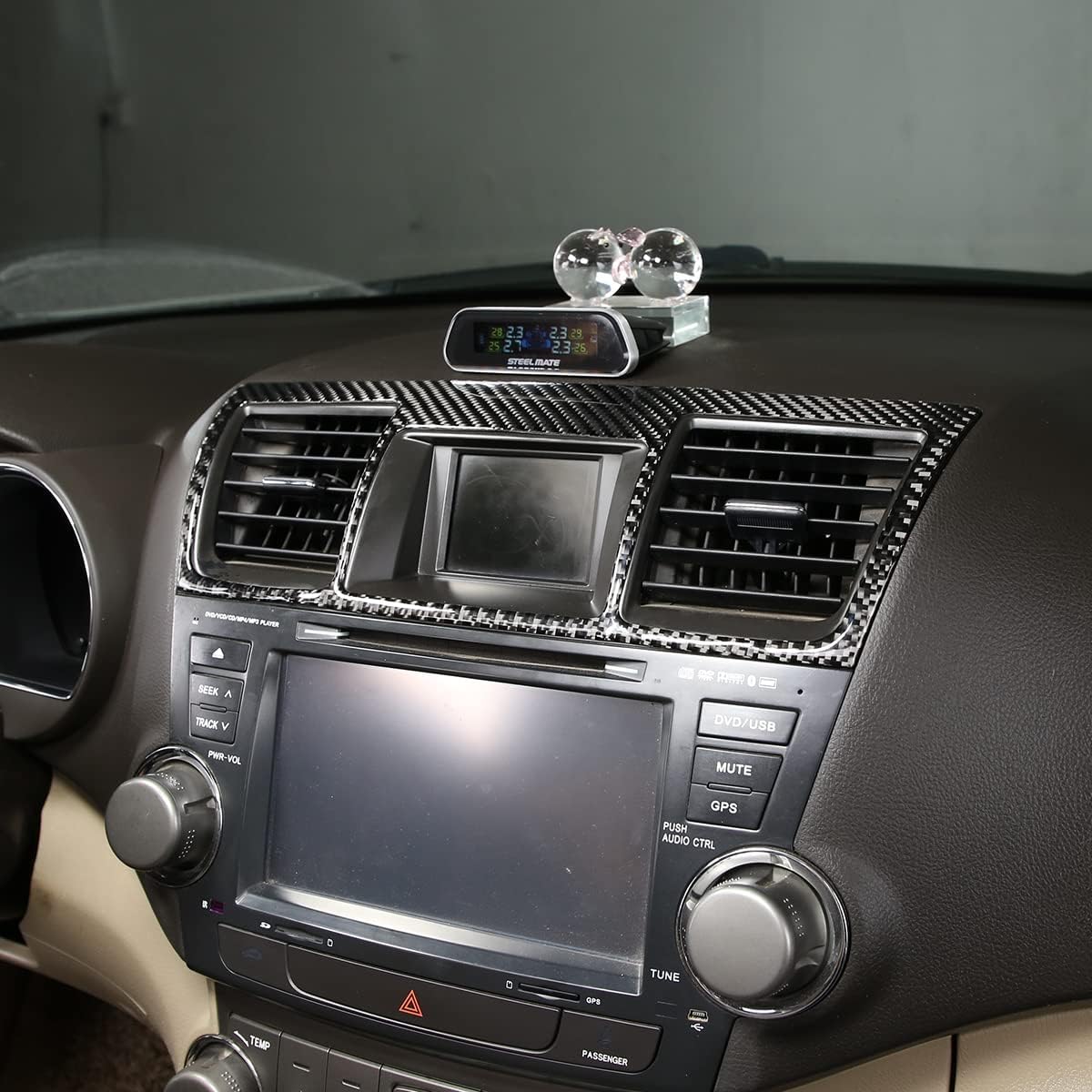 Soft Carbon Fiber Central Control Air Vent Air Outlet A/C Cover Frame Trim Compatible with Toyota Highlander 2009-2013