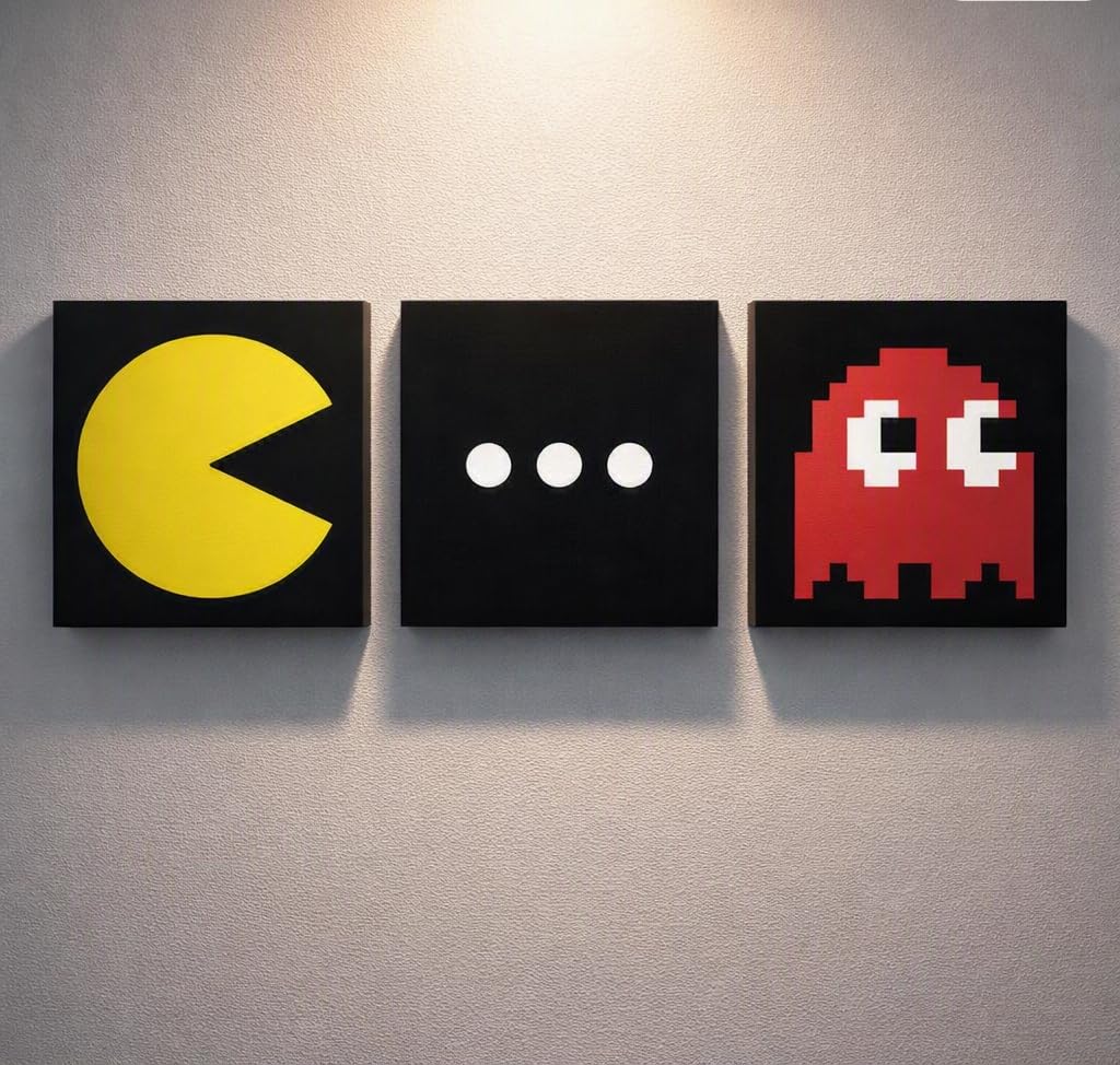 pack of 3 video game big wall frames for gaming room decor, kids room, best gift for gamers | aesthetic and modern digital frame wall art prints | pac-man inspired wall poster frames | gaming frames for bedroom, living room & home décor (8*8 inch each) foam tapes included |