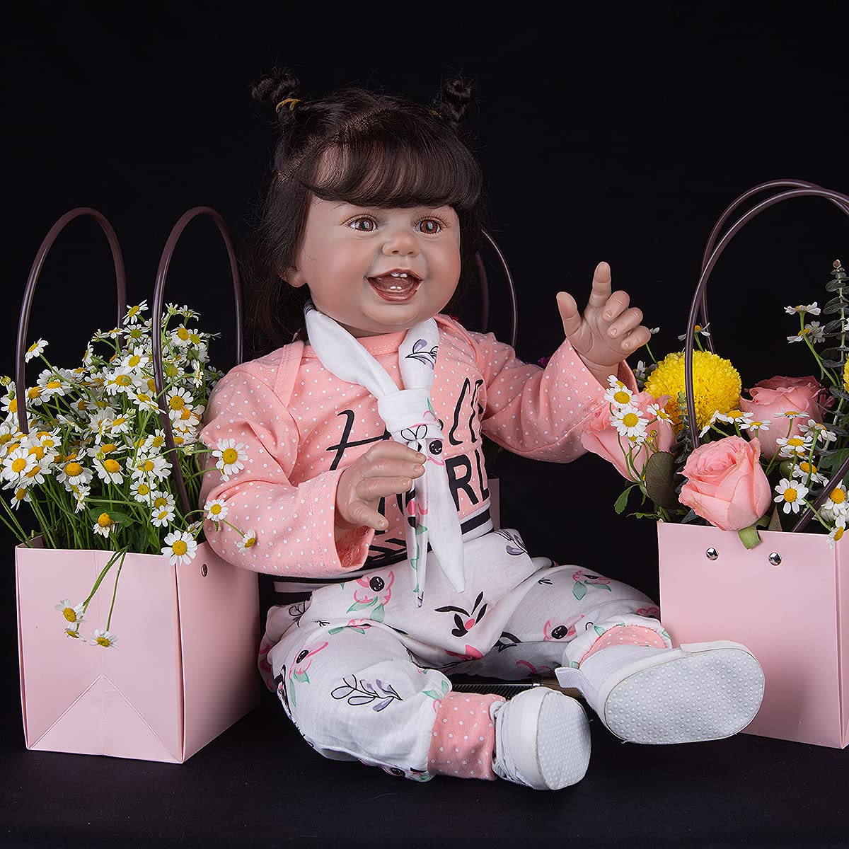 KEIUMI Handmade Cloth Body Reborn Baby Dolls 60 cm Cotton Stuffed Newborn Doll For Kids Birthday Present (Blue eyes)