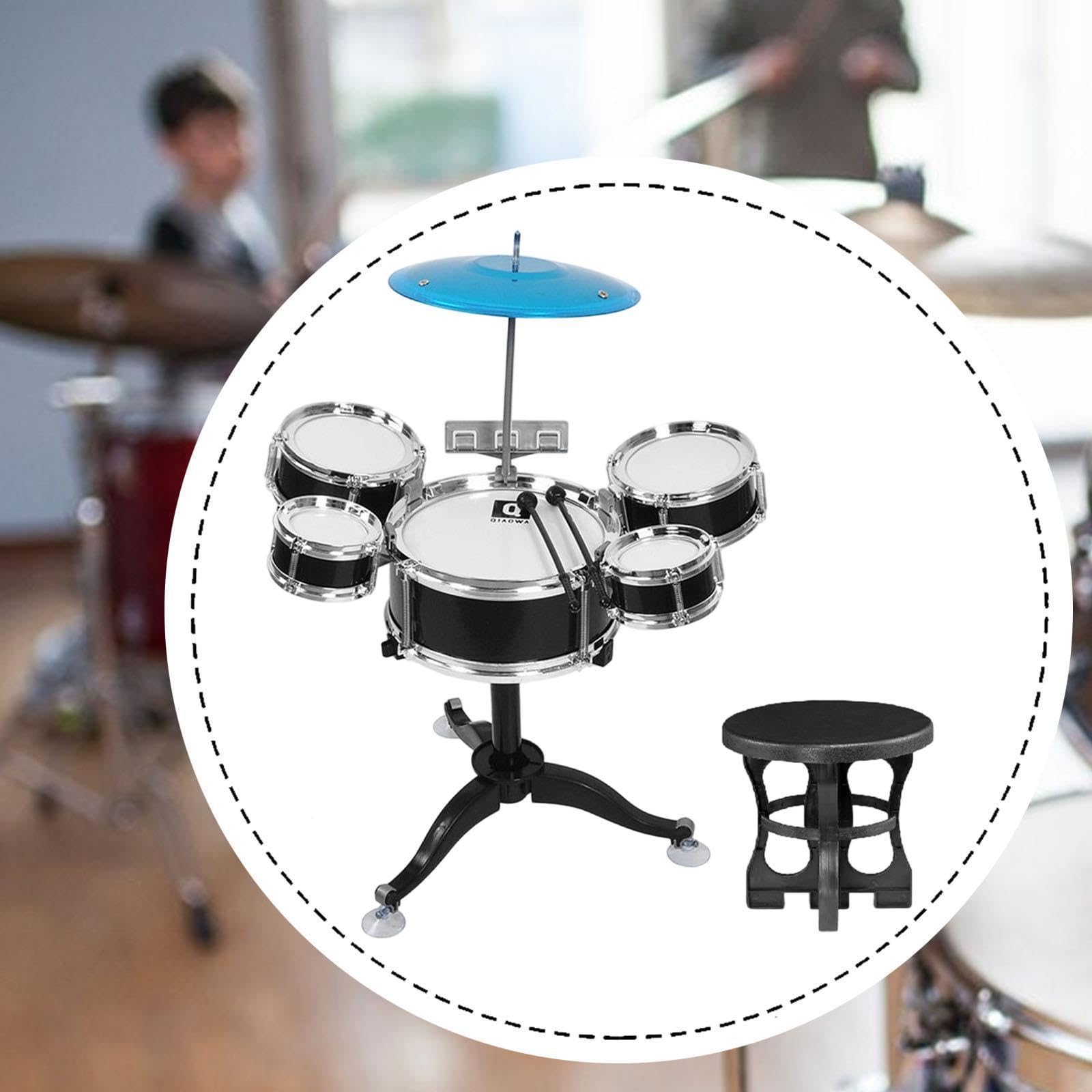 Kids Drum Set Batteria Didattica Bambini Percussioni Giocattolo Strumento Musicale Materiale Sicuro Adatto a Regalo Casa Scuola, Nero