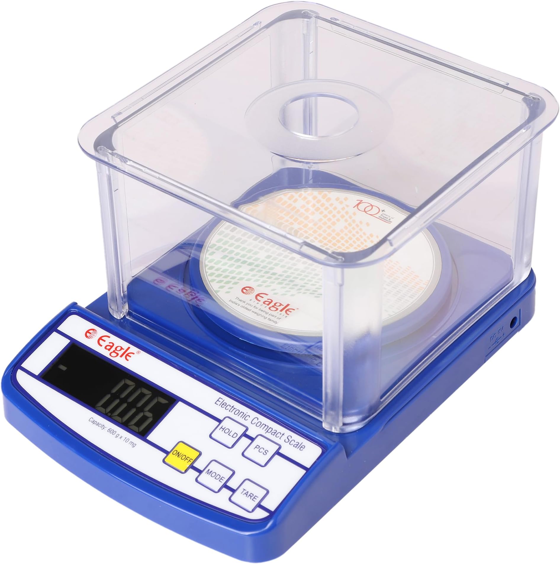 Eagle High Precision Compact Weighing Scale with 600g Capacity, Mini Weight Machine with Hold, Tare, Unit Conversion & Counting Function, Windshield included, 1 Year Warranty (Blue, PKT-40C)