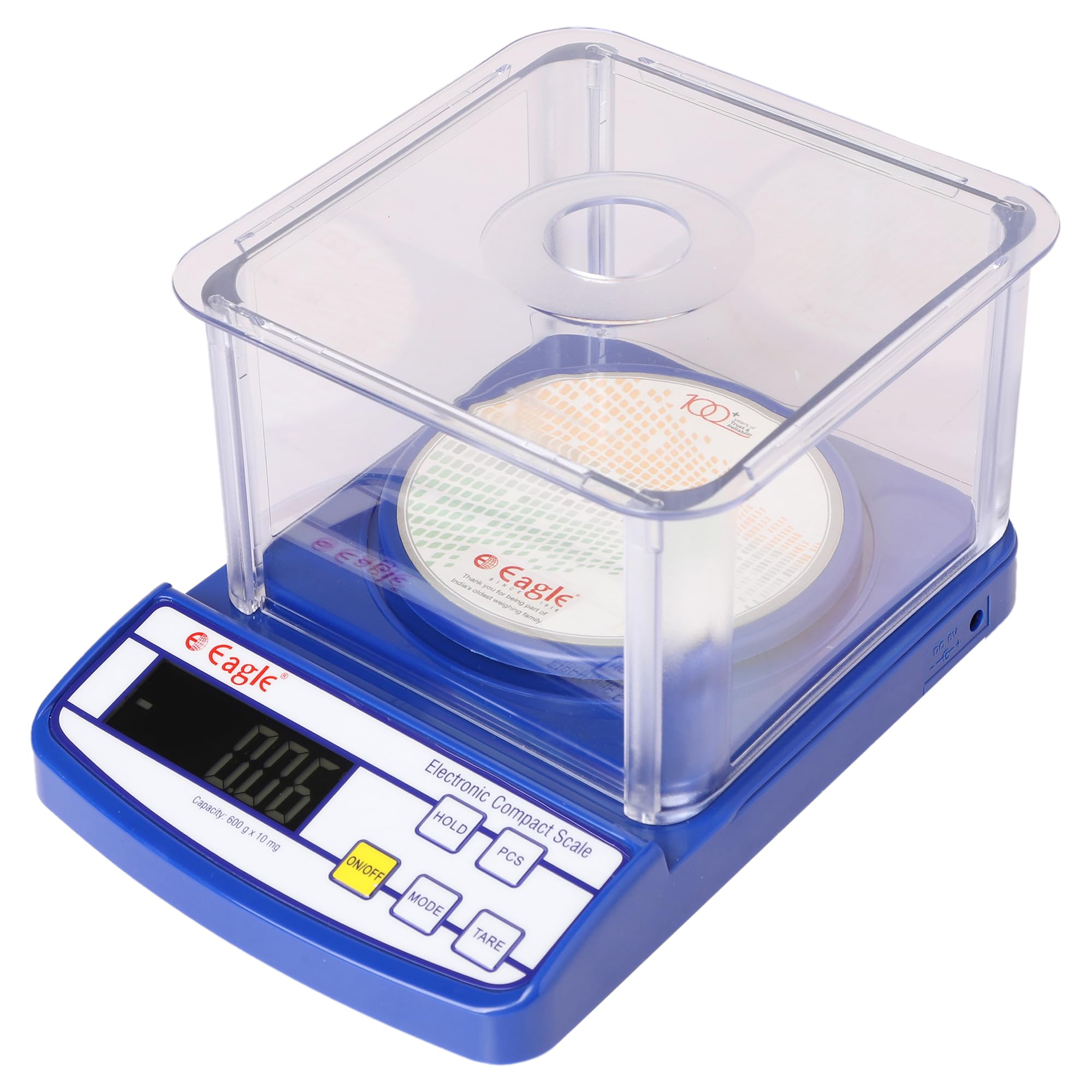 Eagle High Precision Compact Weighing Scale with 600g Capacity, Mini Weight Machine with Hold, Tare, Unit Conversion & Counting Function, Windshield included, 1 Year Warranty (Blue, PKT-40C)