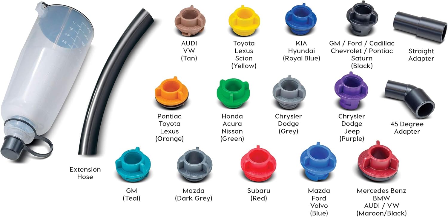 Powerbuilt 17 Piece Oil Funnel Set with Color Coded Vehicles Adapters for Cars, No Spill - 240151