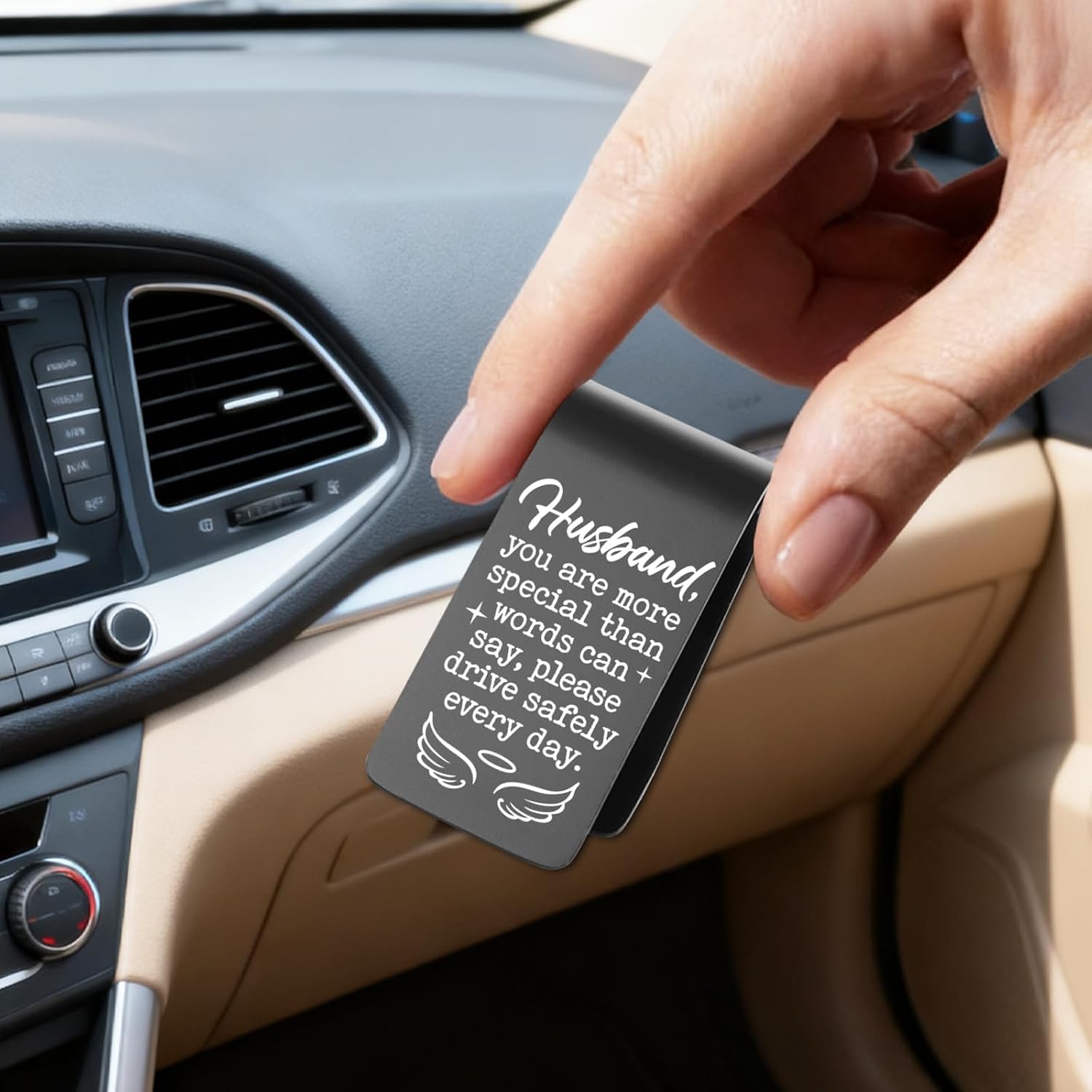 Husband Drive Safe Car Visor Clip Gift from Wife, Romantic Inspirational Reminder for Him, Meaningful Love Auto Interior Decor Stainless Steel Visor Accessories-LZYJ19 image 4