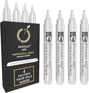 Pinturale Arts Set 4 Kreidestift Weiß | 3mm Spitze | Kreidemarker Weiss | Kreidestifte Für Tafel Abwaschbar, Kreidestifte Für Fenster, Glas, Metall, Keramik | Chalk Marker Weiß