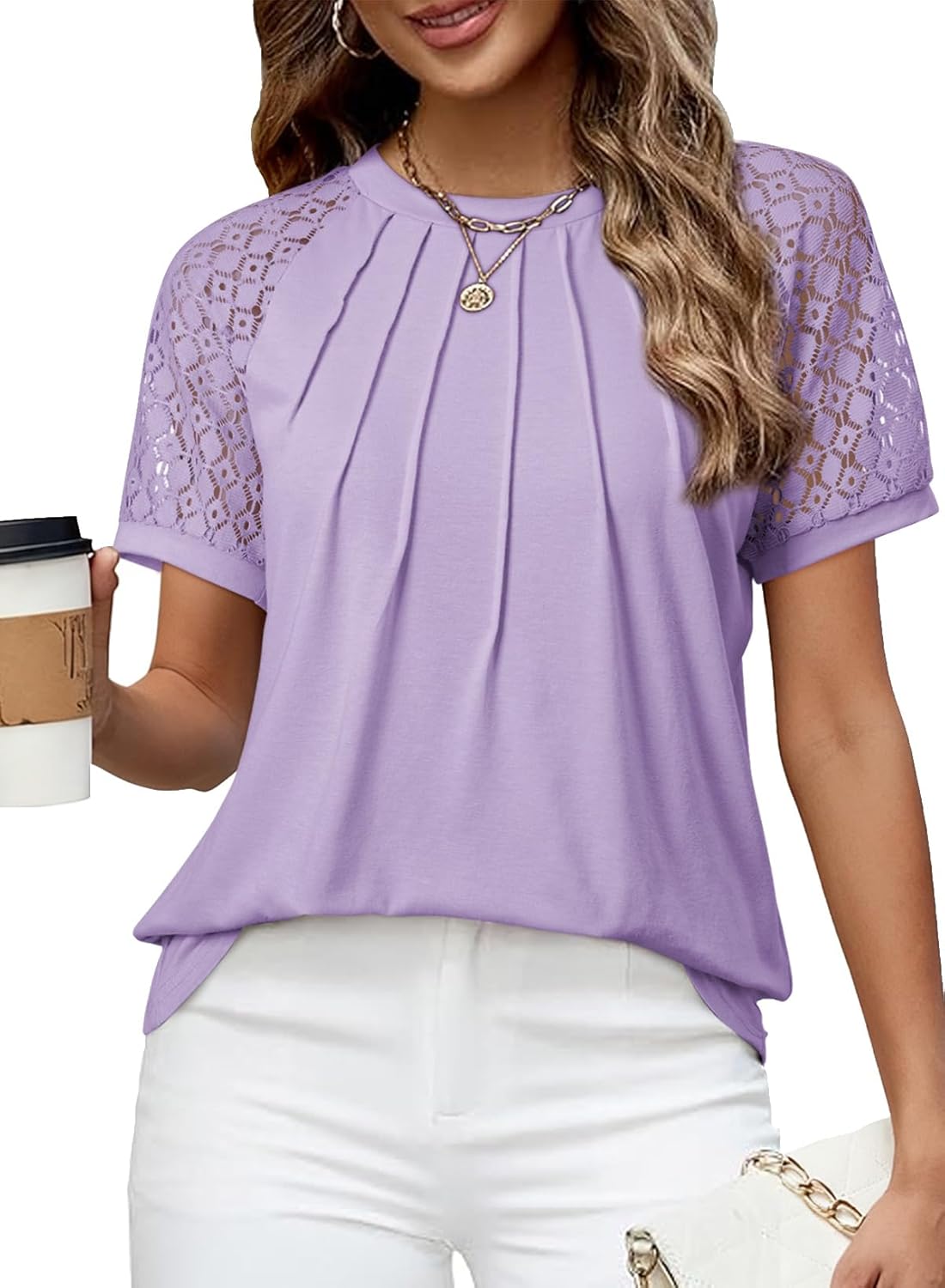 EVALESS Lace Tops for Women Spring Summer Short Sleeve Shirts 2026 Dressy Casual Blouses Fashion Date Night Outfit